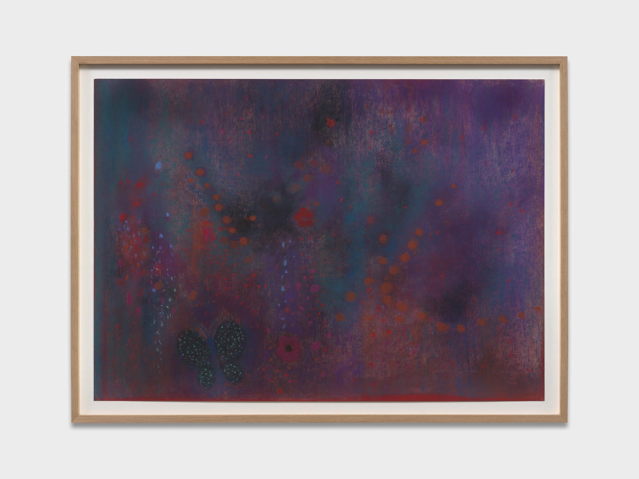 Exhibition View Group Show with Nutsa Gogaladze, Ant Lakomsk, Travis MacDonald, Rico Weber «Mortal Thoughts ; view on  Nutsa Gogaladze, Music related memory, 2025, Soft pastel on paper, 50 x 70 cm» at Bernheim Gallery, Zurich, 2025 / Photo: Annik Wetter / Courtesy: the artists and Bernheim Gallery