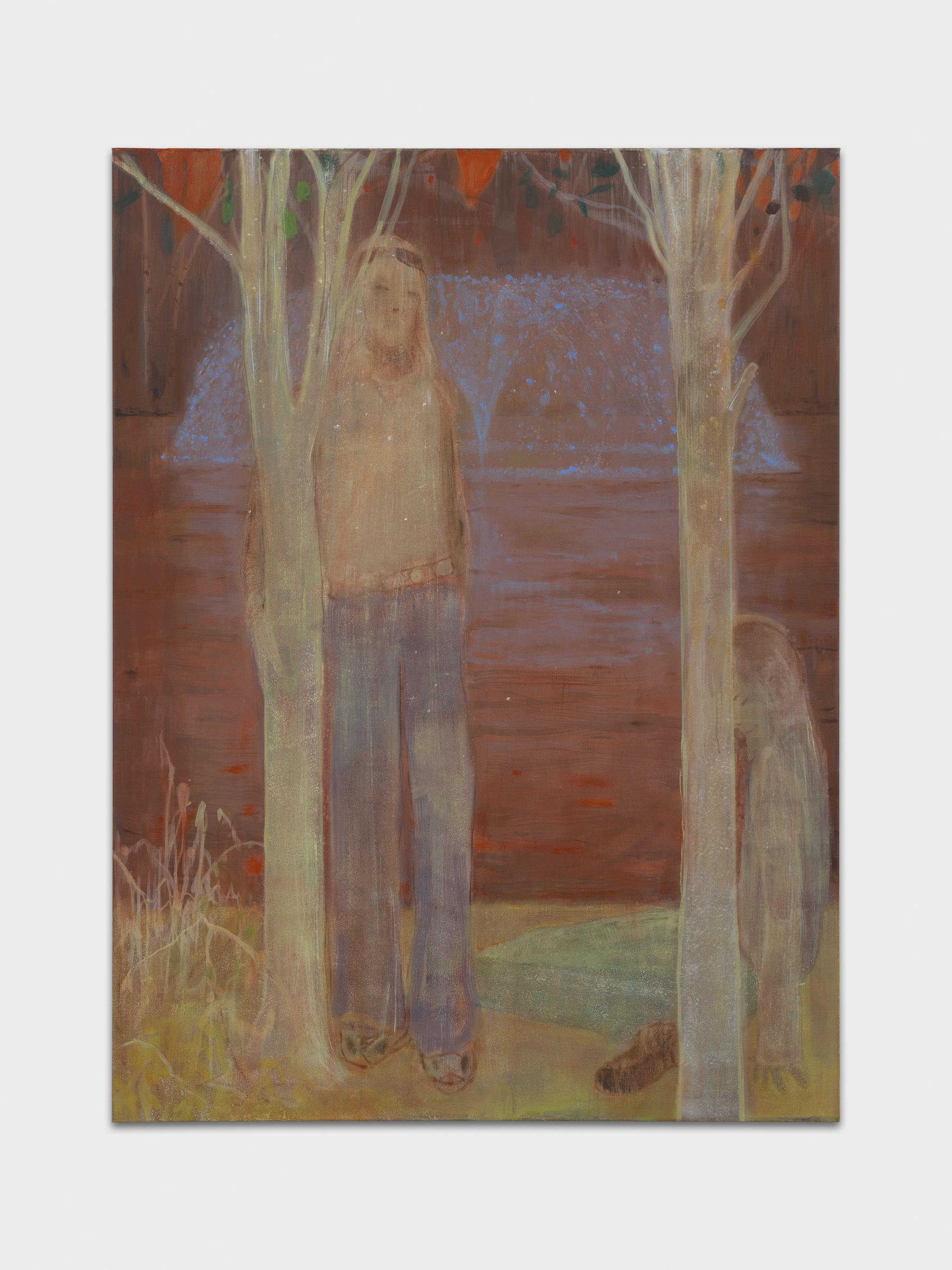 Exhibition View Group Show with Nutsa Gogaladze, Ant Lakomsk, Travis MacDonald, Rico Weber «Mortal Thoughts ; view on Travis MacDonald, Lynx II / dark temptation, 2025, Oil on linen, 183 x 137 cm» at Bernheim Gallery, Zurich, 2025 / Photo: Annik Wetter / Courtesy: the artists and Bernheim Gallery