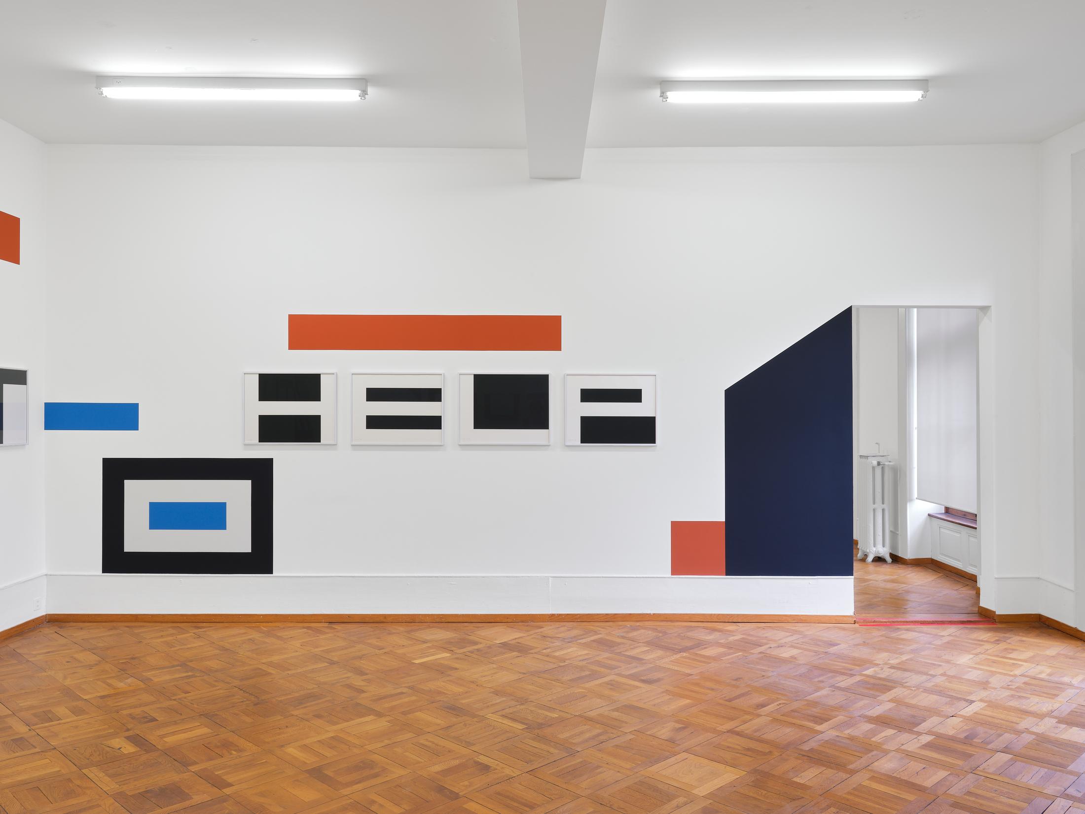 Exhibition View Duo Show Nathalie Du Pasquier and Olivier Mosset «1+1 = 3» at Kunsthaus Biel / Centre d'Art Bienne, Biel/Bienne, 2024 / Photo: Thomas Annaheim Lambert / Courtesy: the artists and Kunsthaus Biel