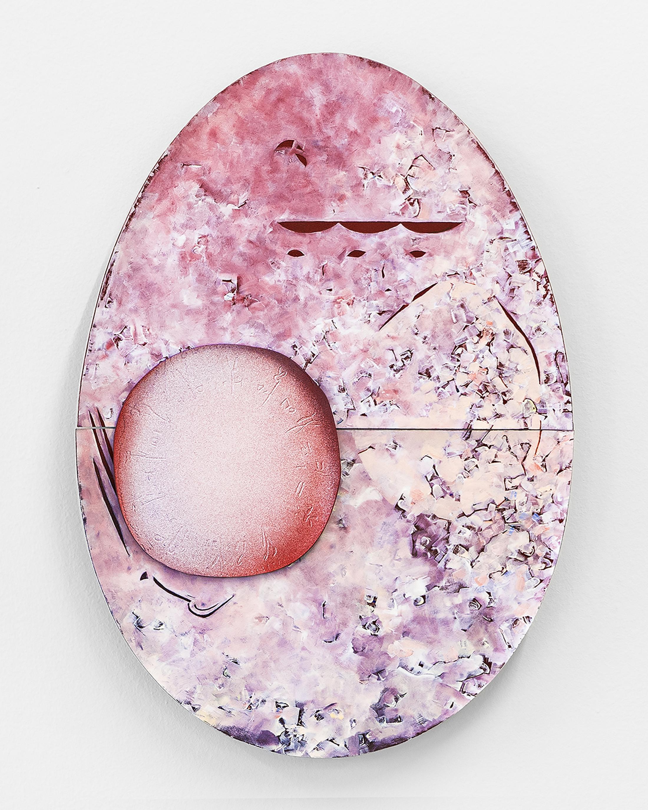 Exhibition View Solo Show Niels Trannois «Version Cue ; view on Lacunaires, les stances, 2025, oil on porcelain laser-engraved on MDF, 51x36 cm» at CALM – Centre d’Art La Meute, Lausanne, Switzerland, 2025 / Photo: Théo Dufloo / Courtesy of the artist