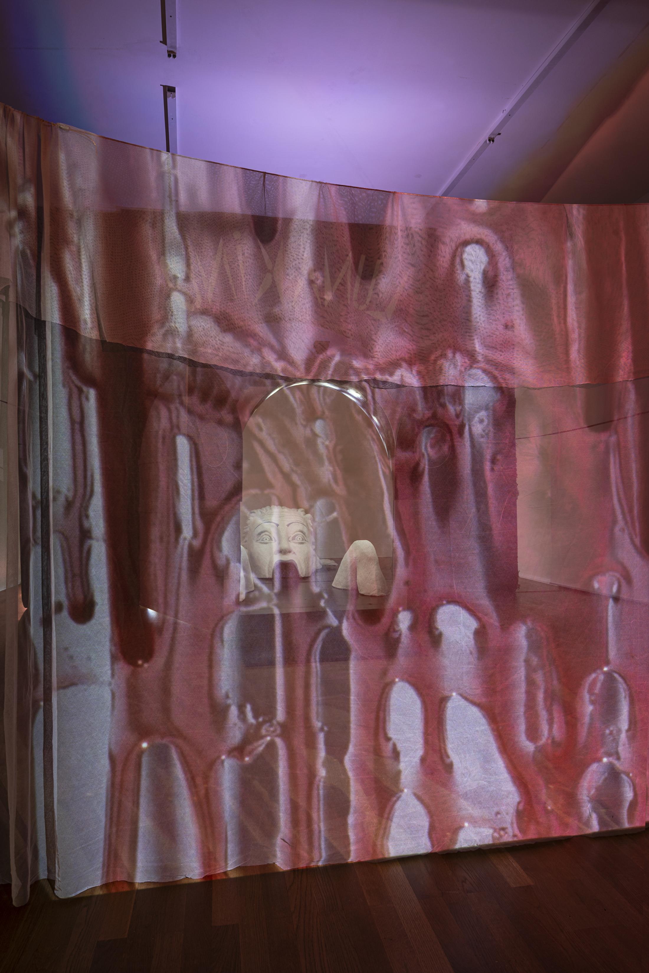 Exhibition View Solo Show «Pauline Curnier Jardin; view on Pauline Curnier Jardin, Luna Kino, 2022» at Kunsthalle Winterthur, Winterthur, 2023 / Photo: Christian Schwager / Courtesy: the artist, Kunsthalle Winterthur and ChertLüdde