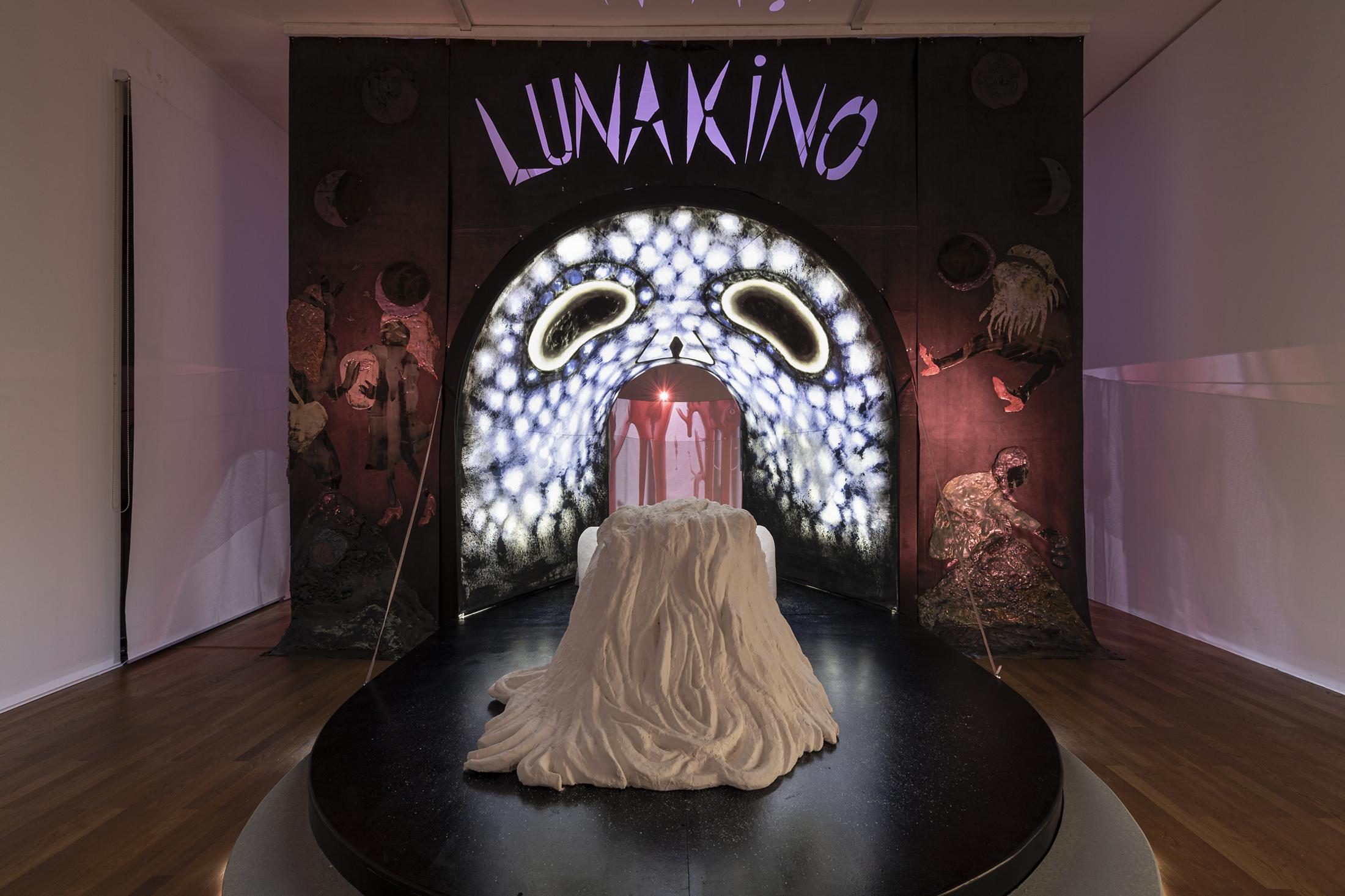 Exhibition View Solo Show «Pauline Curnier Jardin; view on Pauline Curnier Jardin, Luna Kino, 2022» at Kunsthalle Winterthur, Winterthur, 2023 / Photo: Christian Schwager / Courtesy: the artist, Kunsthalle Winterthur and ChertLüdde