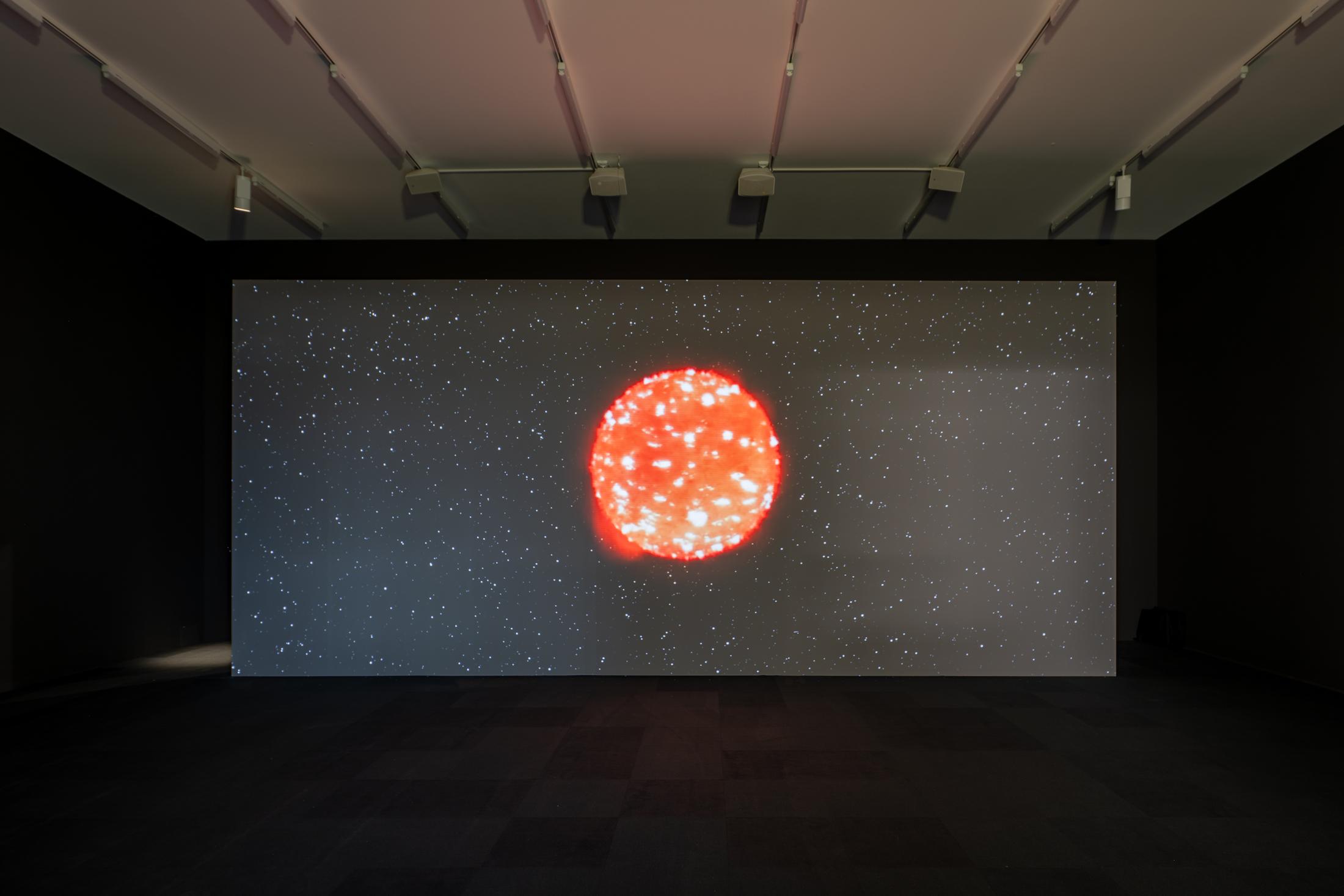 Exhibition View Solo Show Pauline Julier «A Single Universe; view on Pauline Julier, Supernova, 2023, Video, Loop, 3'» at Aargauer Kunsthaus, Aarau, 2024 / Photo: ullmann.photography / Courtesy: The artist and Aargauer Kunsthaus
