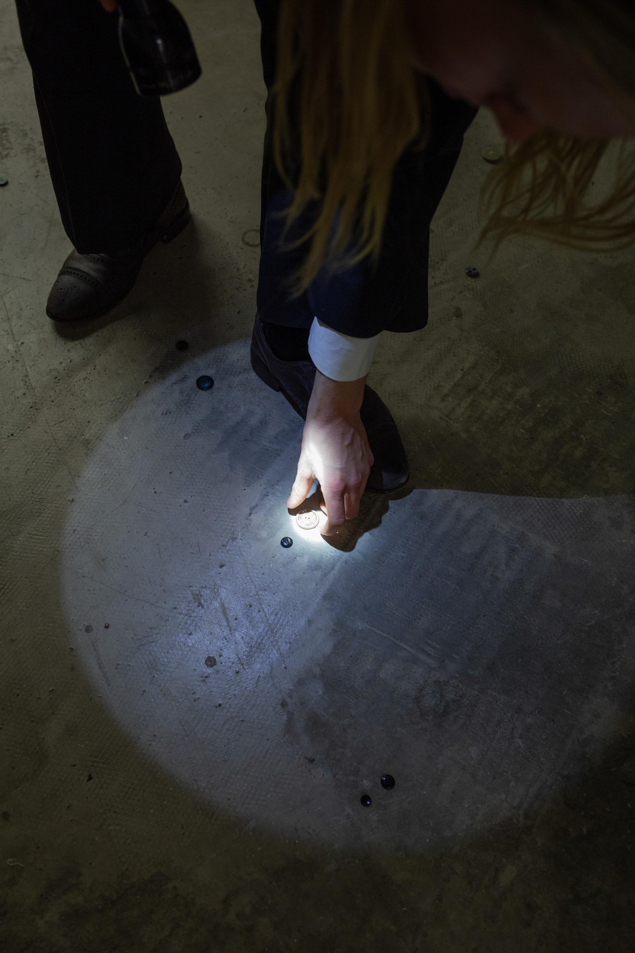 Exhibition View Group Show «Pirouettenschwindel; view on Trapdoor, 2024, Skjold Rambow, Performance and Installation» at HAMLET, Zurich, 2024 / Photo: Leevi Toija / Courtesy: the artist and HAMLET