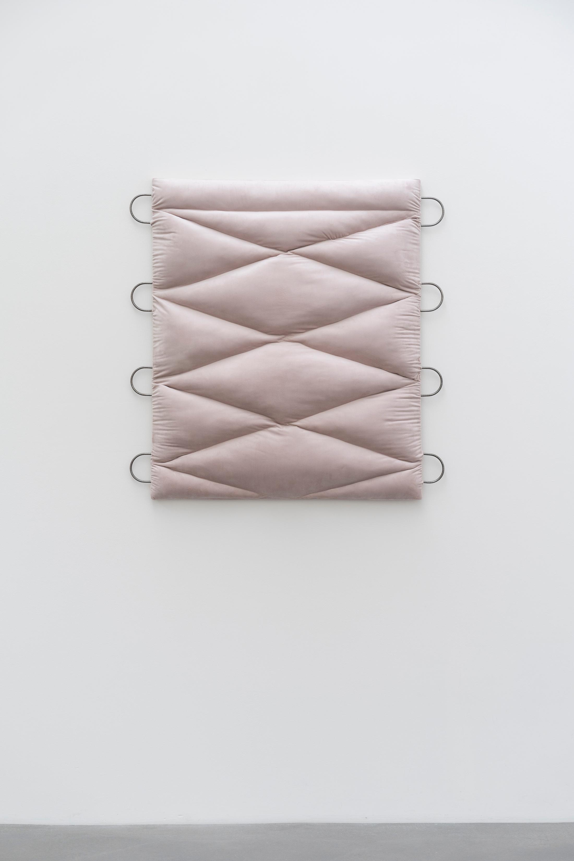 Exhibition View Group Show «Plattform24; view on Marine Aebischer, Giselle, 2024, Velvet, metal, batting, 110 x 105 cm» at Kunstmuseum Kunsthalle Appenzell, Appenzell, 2024 / Photo: Claude Barrault / Courtesy: The artists and Kunstmuseum Kunsthalle Appenzell