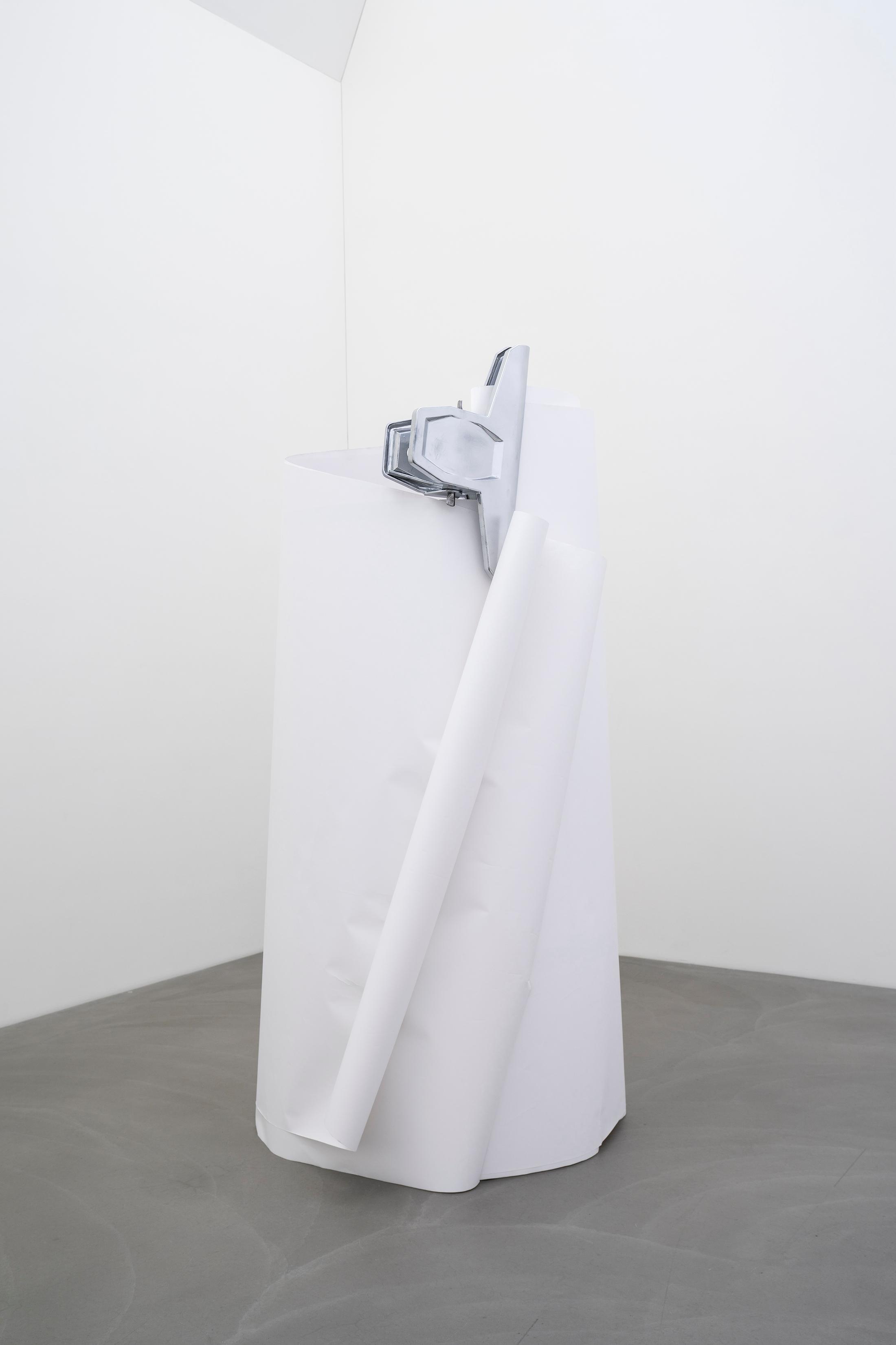 Exhibition View Group Show «Plattform24; view on Lou Anna Ulloa del Rio, Porcelaine, 2024, Paper, wood and paint, 223 x 110 cm» at Kunstmuseum Kunsthalle Appenzell, Appenzell, 2024 / Photo: Claude Barrault / Courtesy: The artists and Kunstmuseum Kunsthalle Appenzell