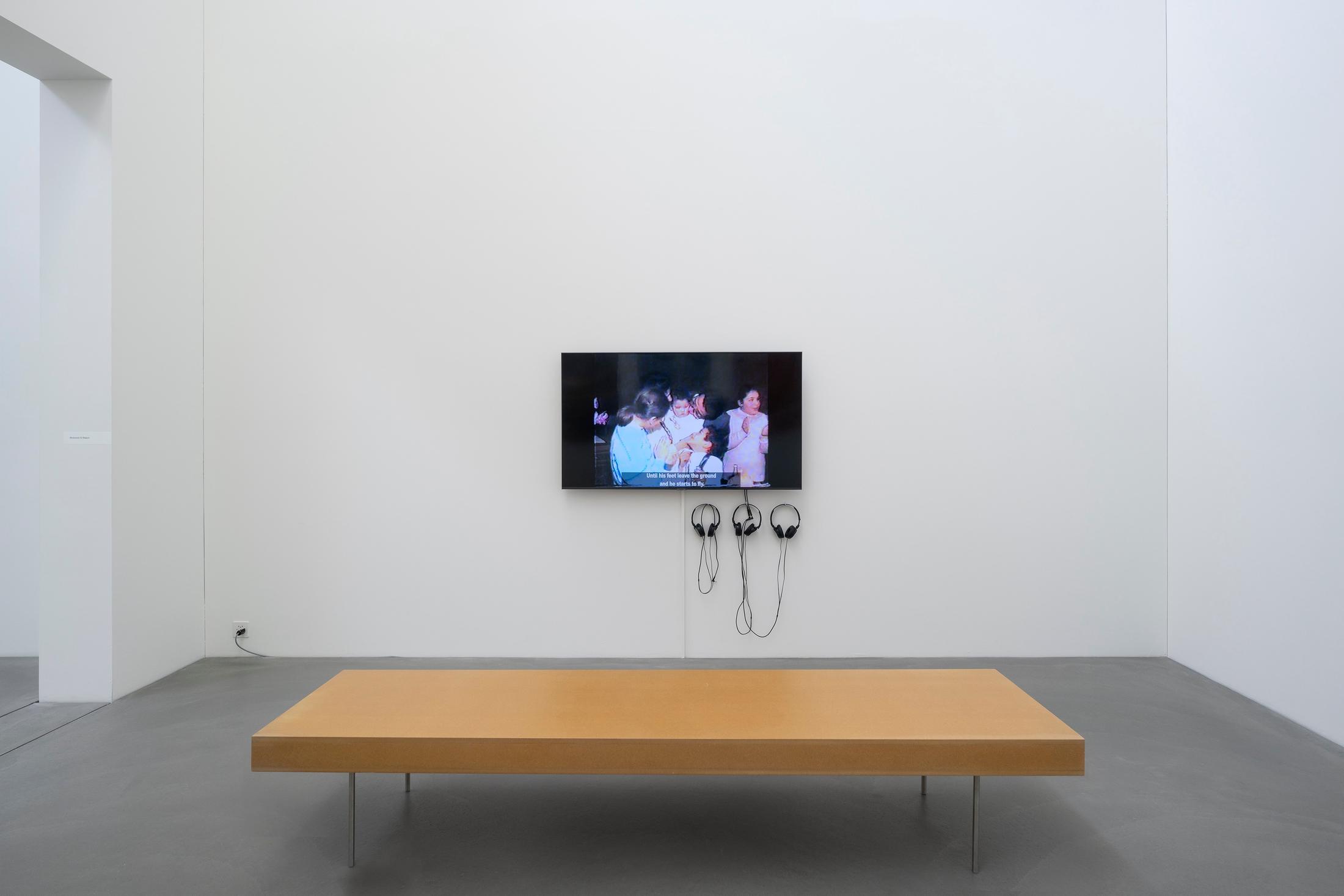 Exhibition View Group Show «Plattform24; view on Mohamed Al-Bakeri, Pursuing Opacity: The Return of the Pink Balloon, 2024, Video, 4’» at Kunstmuseum Kunsthalle Appenzell, Appenzell, 2024 / Photo: Claude Barrault / Courtesy: The artists and Kunstmuseum Kunsthalle Appenzell