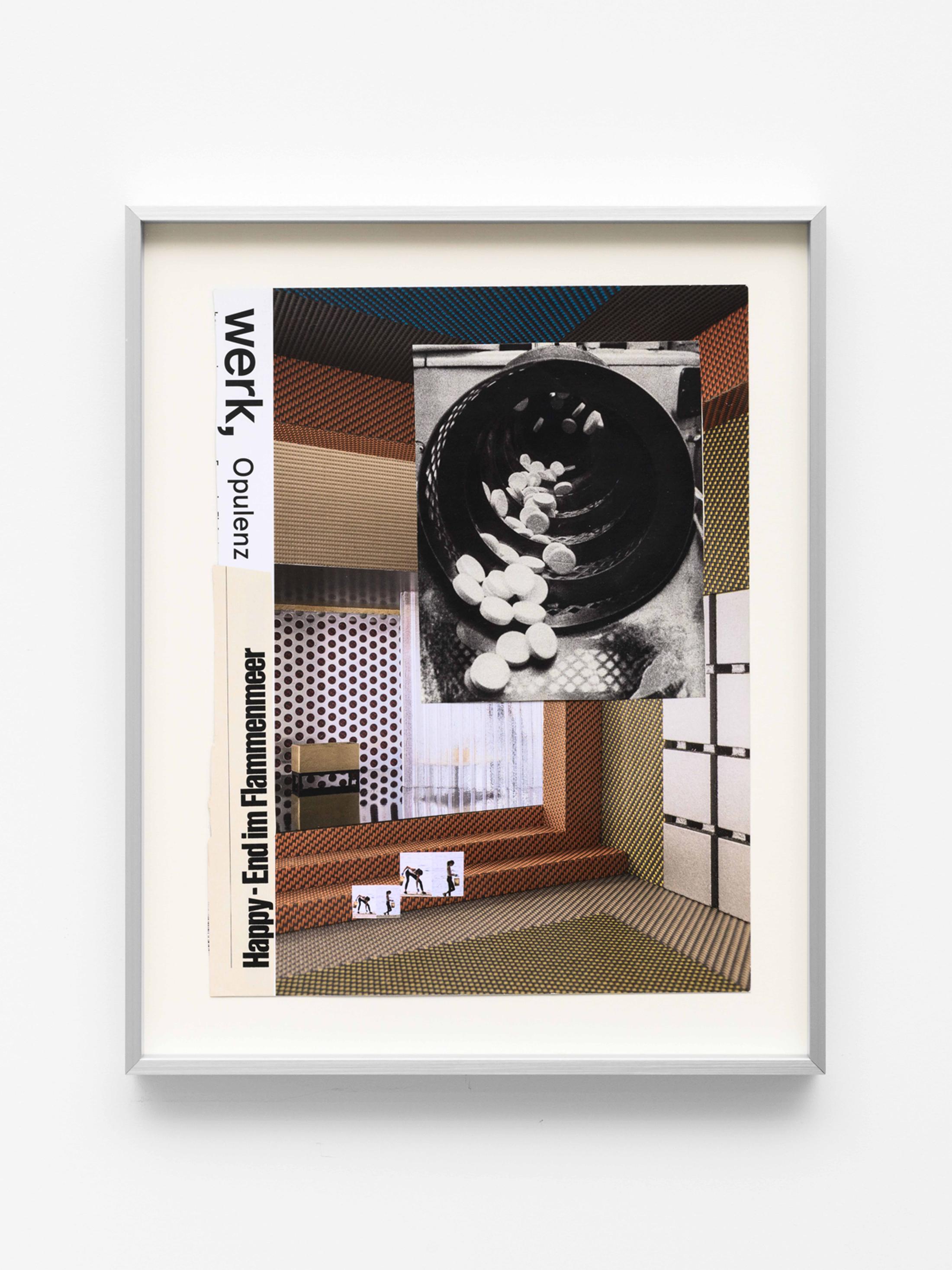 Exhibition View Group Show «Pretty People ; view on Virginia Ariu, Not yet titled, 2023, Magazine crops, printed paper, tape, 29.7 x 22.7 cm (unframed)» at Windhager von Kaenel, Zug, 2024-2025 / Photo: Julian Blum / Courtesy: the artists and Windhager von Kaenel