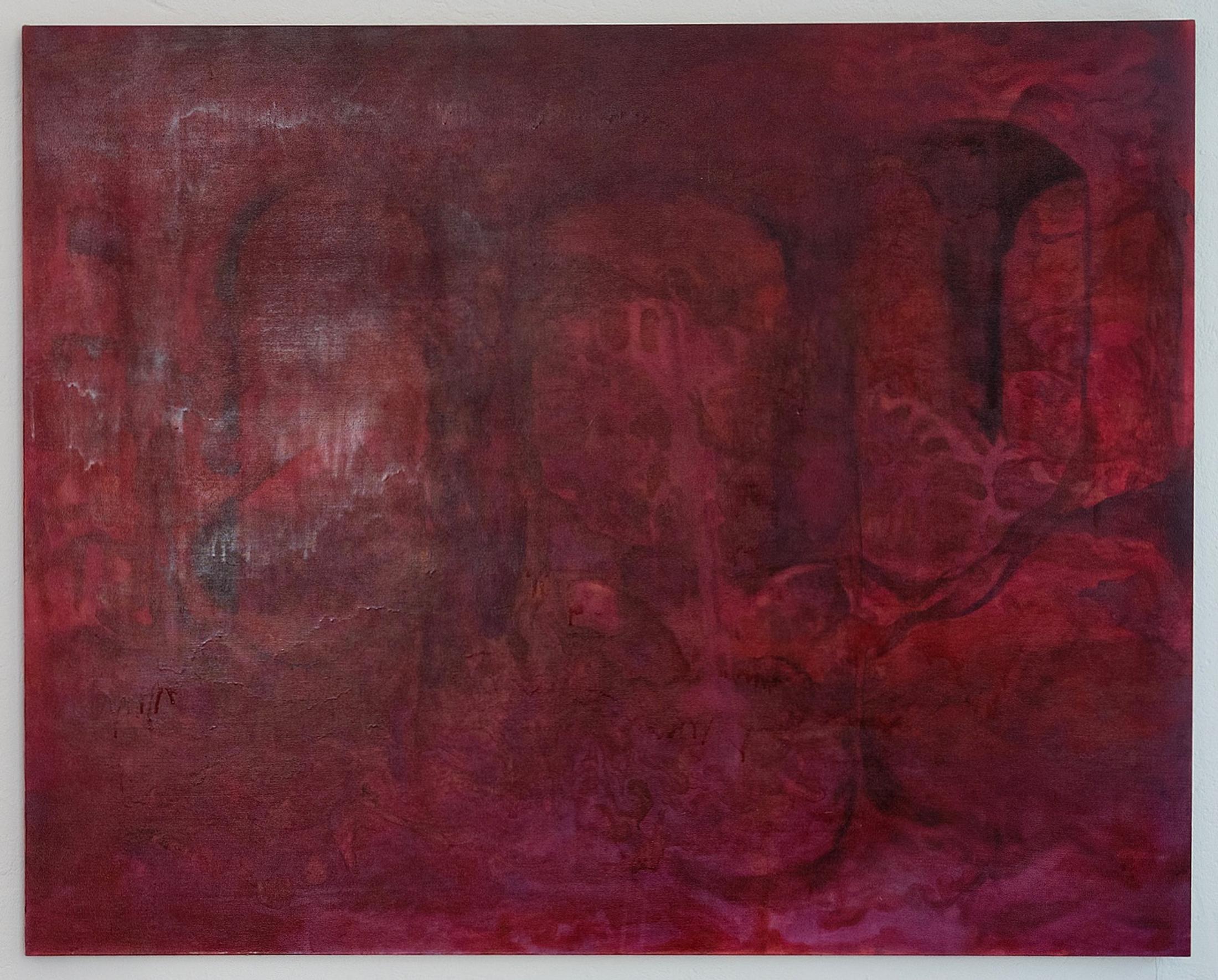 Exhibition View Group Show «QUAE EST IN NATURA ; view on Orson Egloff, Paradises Lost / Grotto I, 2023, oil and varnish on canvas, 160 x 200 cm» at Galerie lange + pult, Zürich, 2024 / Photo: Felix Jungo / Courtesy: the artists and Galerie lange + pult