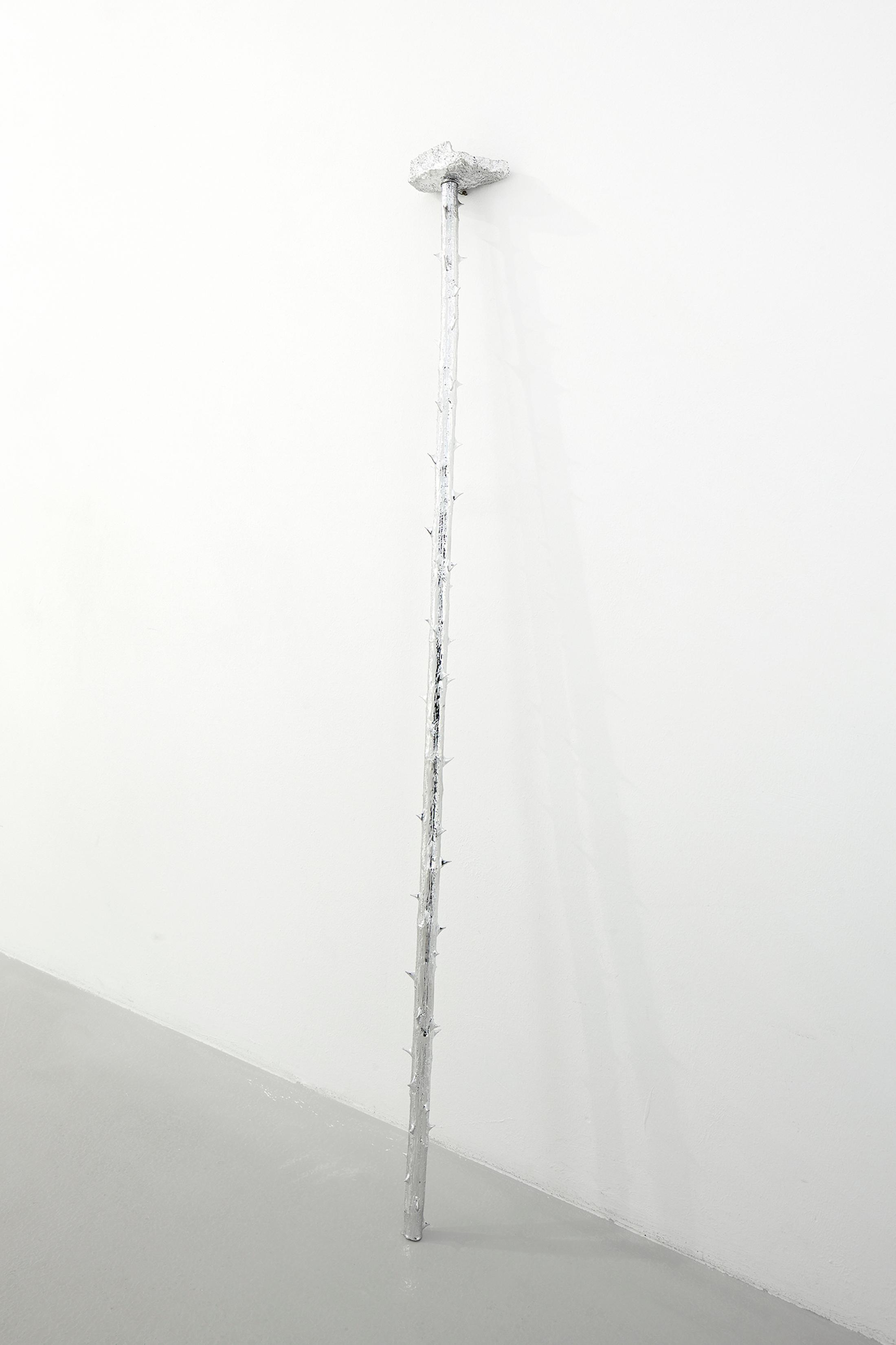 Exhibition View Group Show «QUAE EST IN NATURA ; view on Didier Marcel, Epines et Caillou, 2009, silver plated polyurethan resin, 12.5 x 130 cm, ed. of 8/8 » at Galerie lange + pult, Zürich, 2024 / Photo: Felix Jungo / Courtesy: the artists and Galerie lange + pult