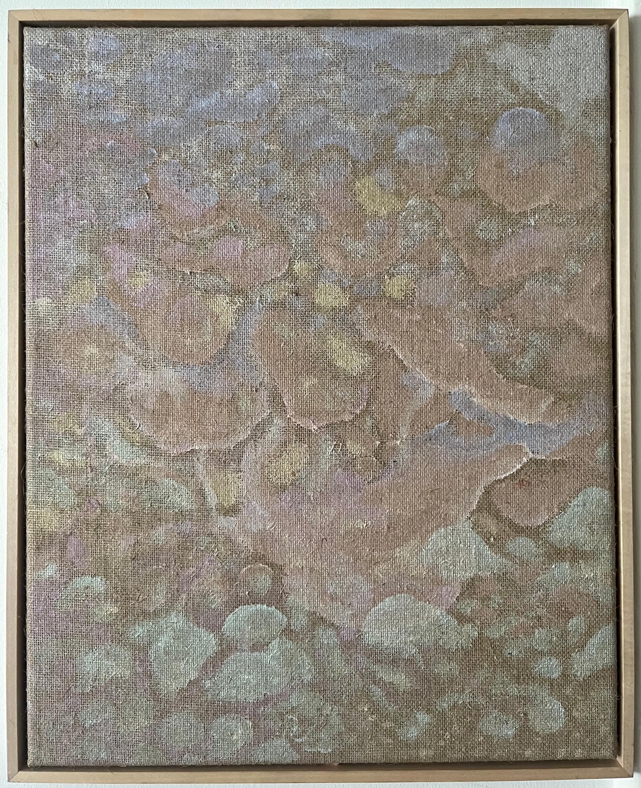 Exhibition View Group Show «QUAE EST IN NATURA ; view on Orson Egloff, New Romantic, 2021, acrylic and spray adhesive on raw canvas, 50 x 40cm» at Galerie lange + pult, Zürich, 2024 / Photo: Felix Jungo / Courtesy: the artists and Galerie lange + pult