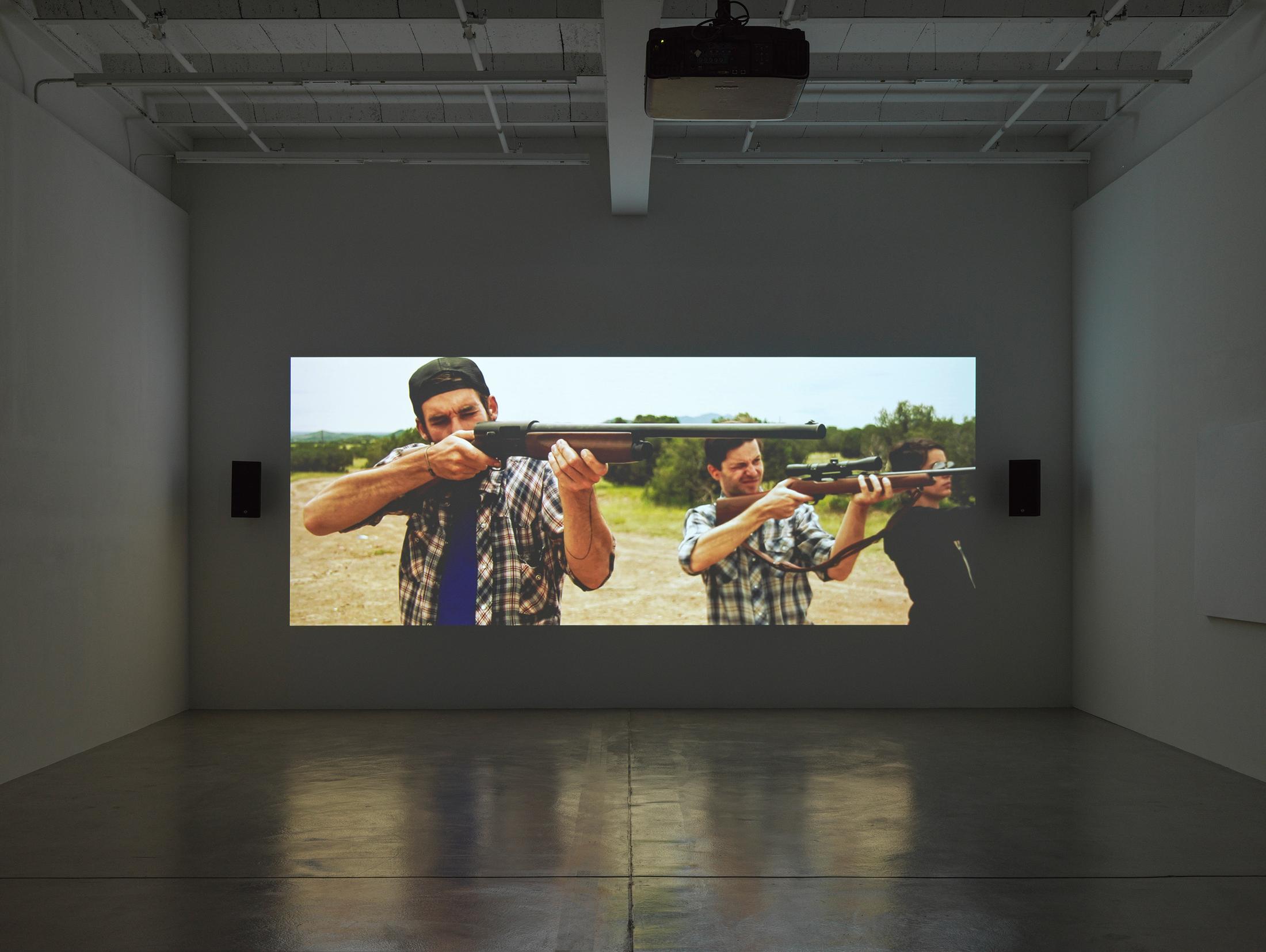 Exhibition View Group Show with installations by Raven Chacon, Belinda Kazeem-Kamiński and Oscar Tuazon at Galerie Eva Presenhuber, Maag Areal, Zurich, 2024 / Photo: Stefan Altenburger / Courtesy: the artists and Galerie Eva Presenhuber