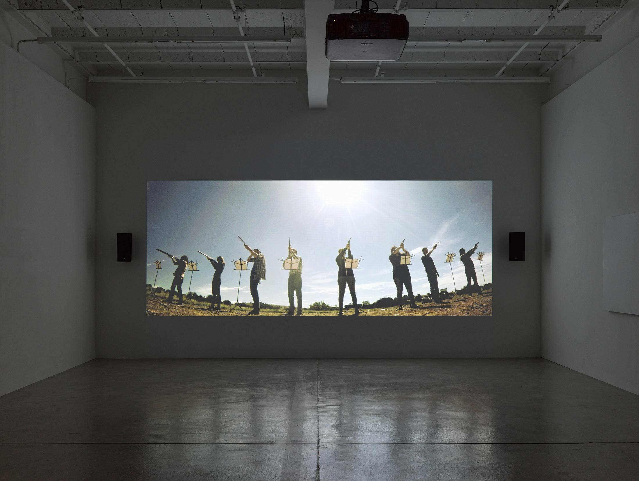 Exhibition View Group Show with installations by Raven Chacon, Belinda Kazeem-Kamiński and Oscar Tuazon at Galerie Eva Presenhuber, Maag Areal, Zurich, 2024 / Photo: Stefan Altenburger / Courtesy: the artists and Galerie Eva Presenhuber