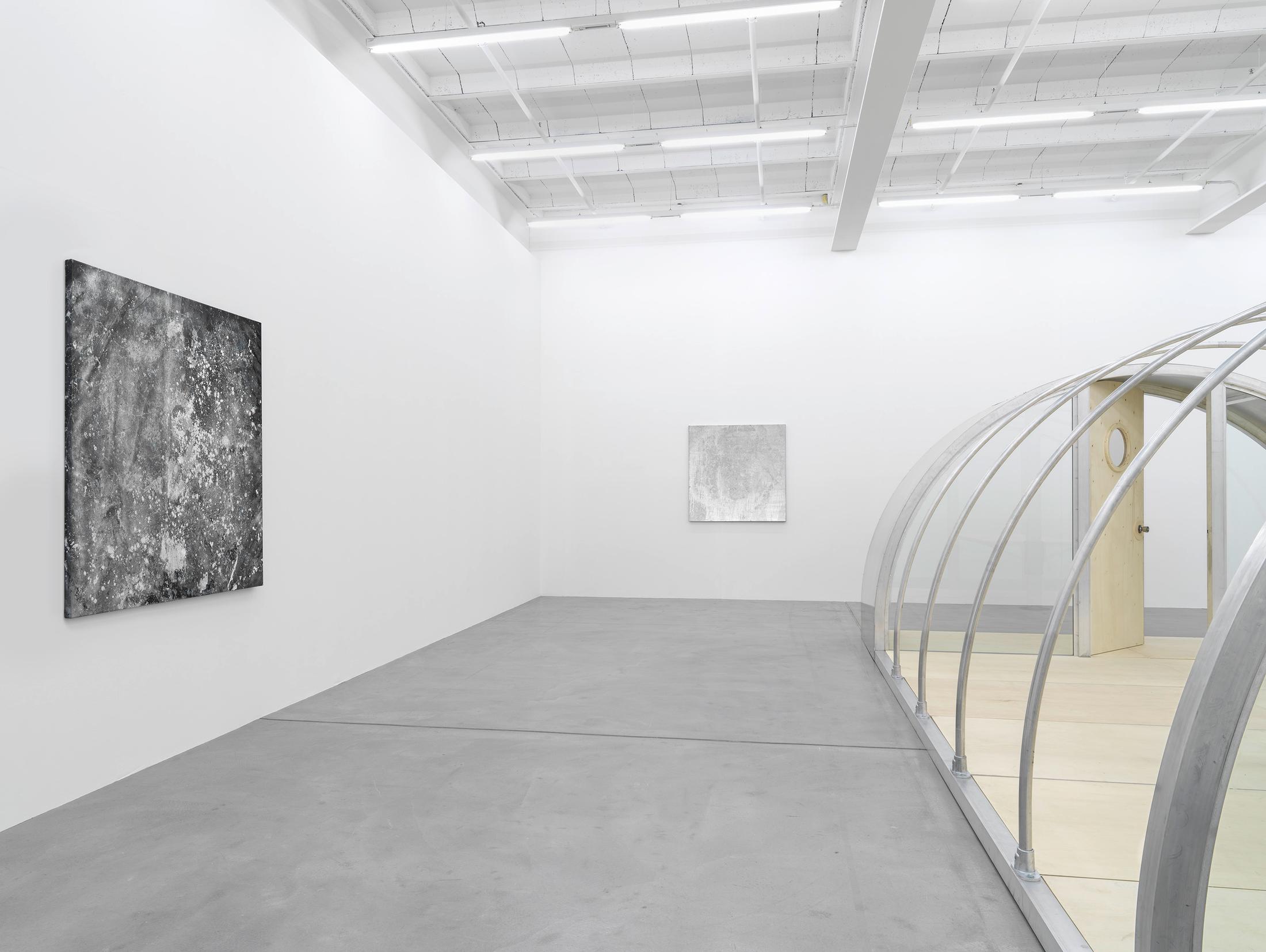 Exhibition View Group Show with installations by Raven Chacon, Belinda Kazeem-Kamiński and Oscar Tuazon at Galerie Eva Presenhuber, Maag Areal, Zurich, 2024 / Photo: Stefan Altenburger / Courtesy: the artists and Galerie Eva Presenhuber