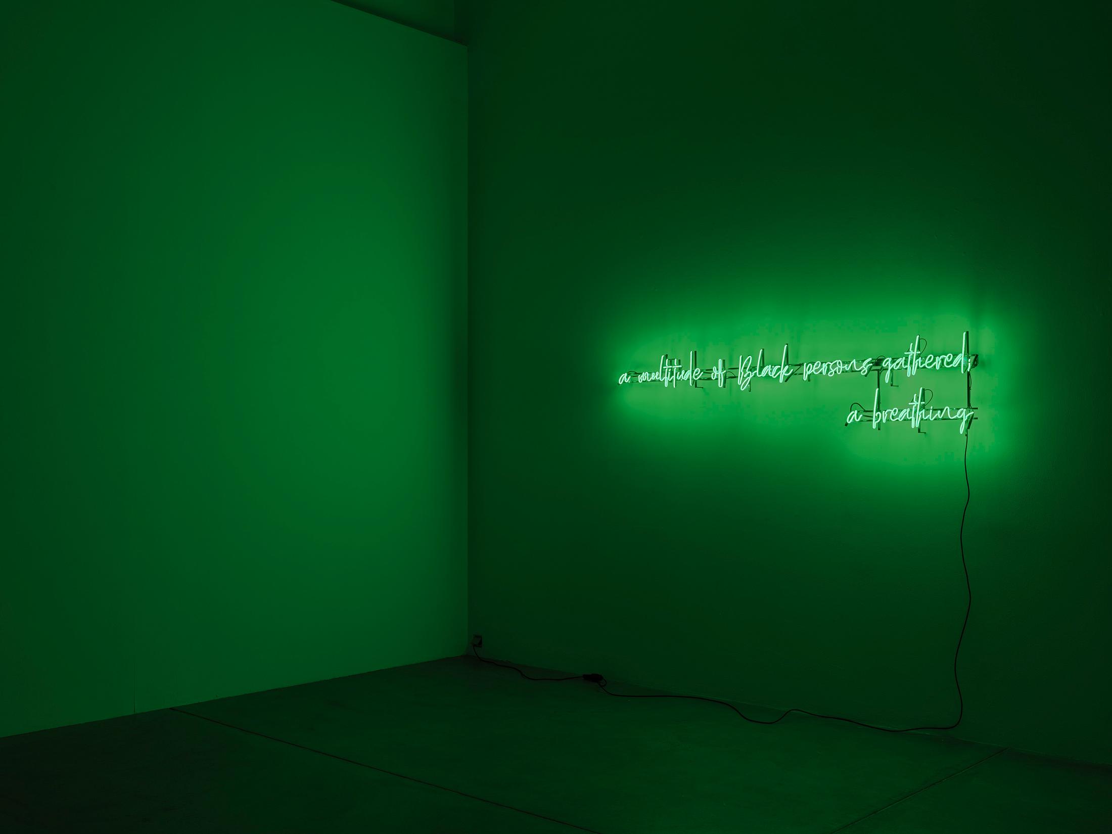 Exhibition View Group Show with installations by Raven Chacon, Belinda Kazeem-Kamiński and Oscar Tuazon at Galerie Eva Presenhuber, Maag Areal, Zurich, 2024 / Photo: Stefan Altenburger / Courtesy: the artists and Galerie Eva Presenhuber