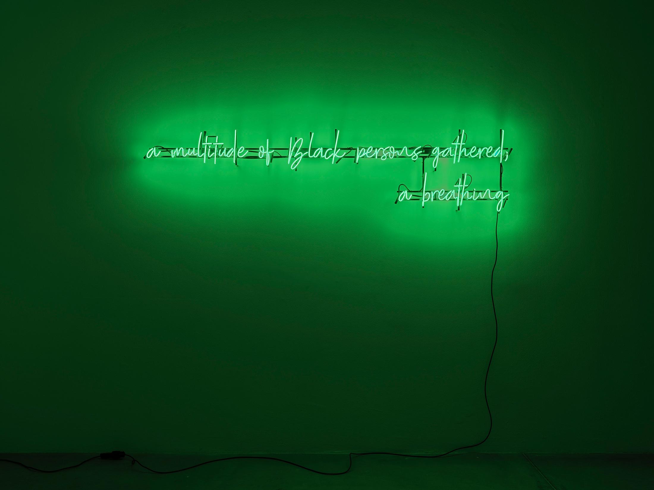 Exhibition View Group Show with installations by Raven Chacon, Belinda Kazeem-Kamiński and Oscar Tuazon at Galerie Eva Presenhuber, Maag Areal, Zurich, 2024 / Photo: Stefan Altenburger / Courtesy: the artists and Galerie Eva Presenhuber