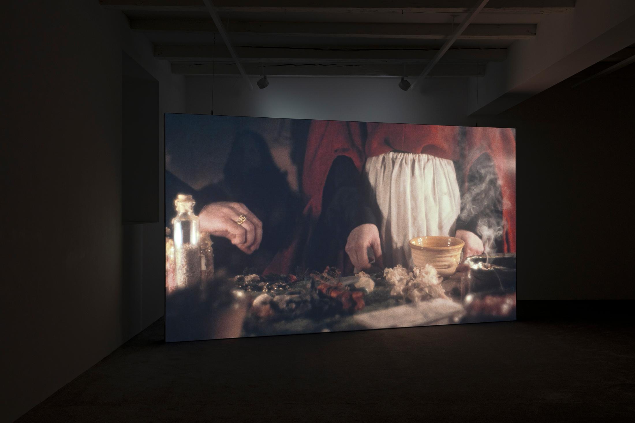 Exhibition View Group Show «(Re)connect ; view on Rachel Rose, Wil-o-Wisp, 2018» at Ausstellungsraum Klingetal, Basel, 2025 / Photo: Gina Folly /  Courtesy: the artists and Ausstellungsraum Klingental