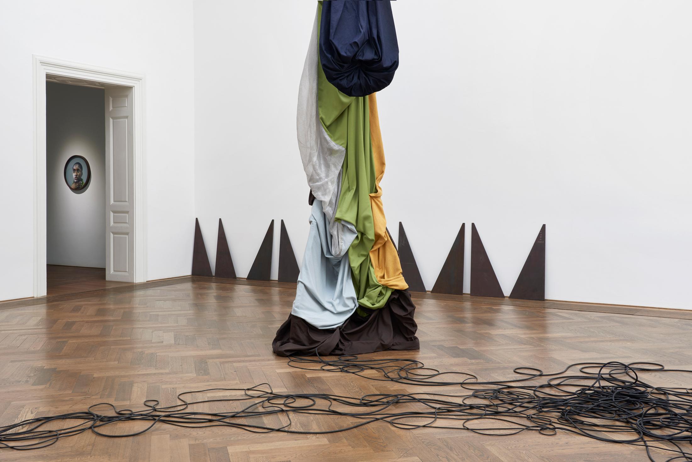 Exhibition View Solo Show Sandra Mujinga «Time as a Shield» at Kunsthalle Basel, 2024 / Photo: Philipp Hänger / Courtesy: The artist and Kunsthalle Basel