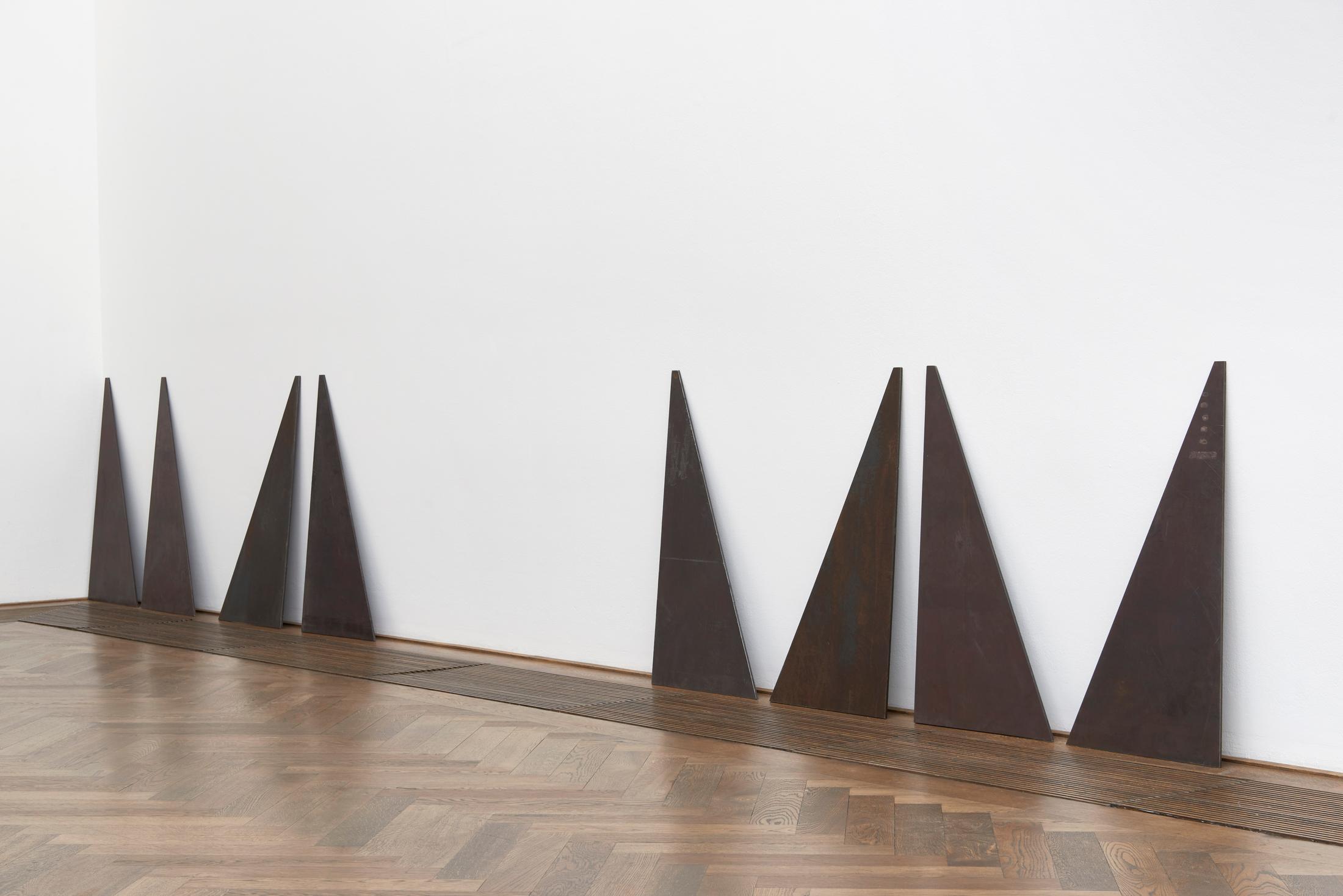 Exhibition View Solo Show Sandra Mujinga «Time as a Shield; view on Sandra Mujinga, Ghost Forest (1–7), 2024» at Kunsthalle Basel, 2024 / Photo: Philipp Hänger / Courtesy: The artist and Kunsthalle Basel