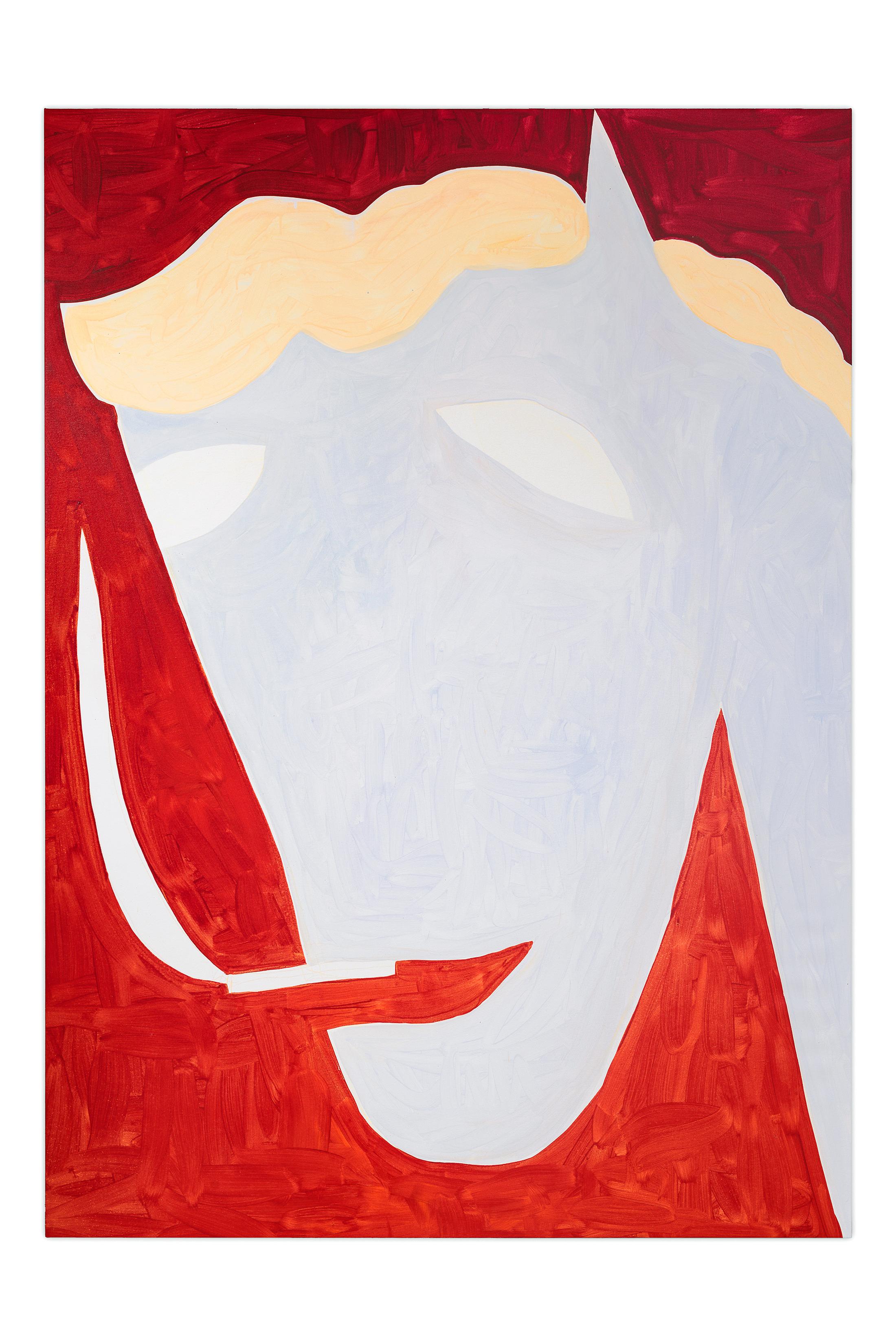 Exhibition View Solo Show Sarah Bogner «Freunde des Lichts; view on Sarah Bogner, Roter Lichtraucher, 2023, acrylic, ink and gesso on canvas, 210 x 151 cm» at Livie Gallery, Zurich, 2024 / Photo: kunstdokumentation.com / Courtesy: The artist and Livie Gallery