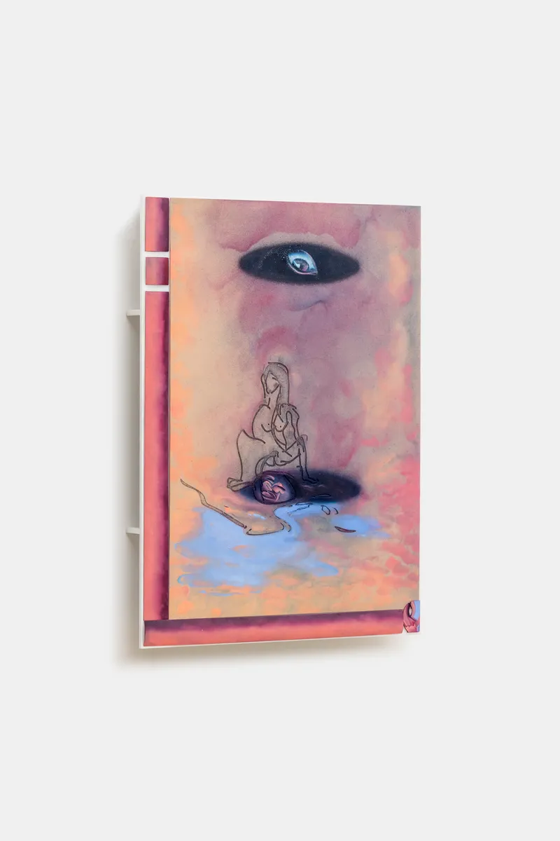 Exhibition View Group Show «Seriously, yes; view on Niels Trannois, Steamed pearls (je suis une substance légère), 2022, Oil on laser engraved porcelain, mounted on plexiglas, 40 x 30 x 4cm» at Windhager von Kaenel, Zug, Switzerland 2024 / Photo: Oliver Kümmerli