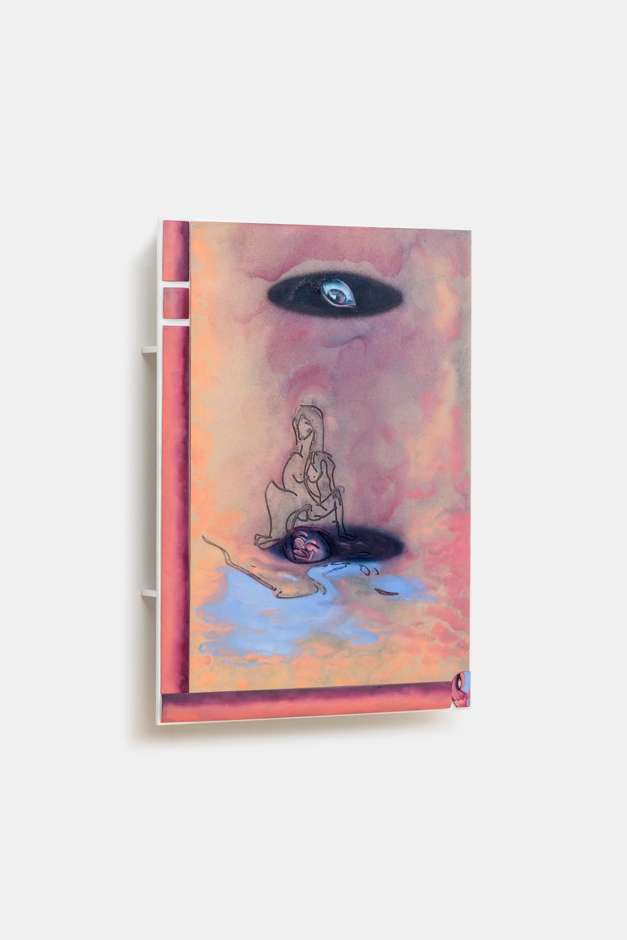 Exhibition View Group Show «Seriously, yes; view on Niels Trannois, Steamed pearls (je suis une substance légère), 2022, Oil on laser engraved porcelain, mounted on plexiglas, 40 x 30 x 4cm» at Windhager von Kaenel, Zug, Switzerland 2024 / Photo: Oliver Kümmerli