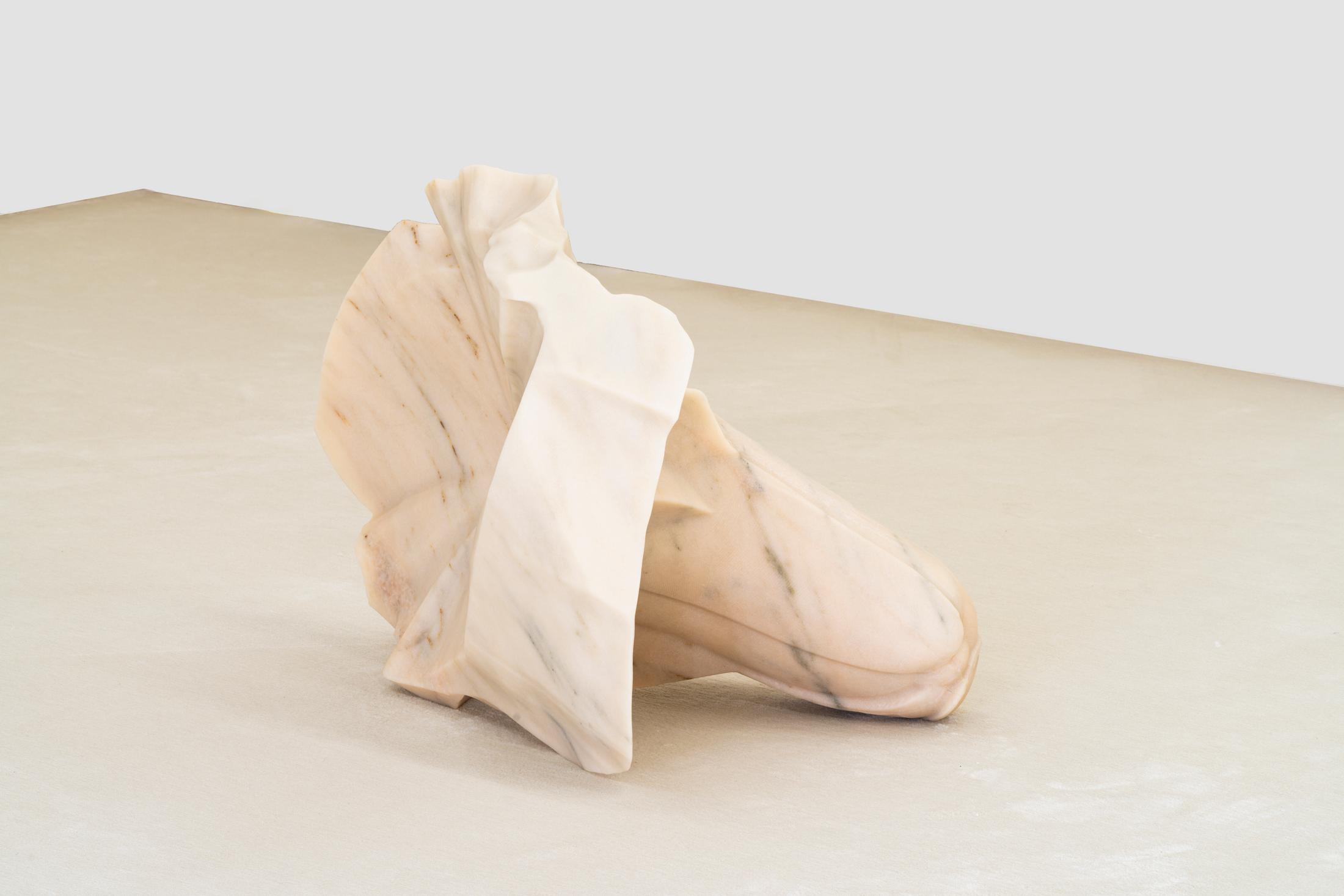 Exhibition View Solo Show Shahryar Nashat «Blood Most Precious; view on Hustler_23.JPEG, 2024, Marble, 48 × 64 × 91 cm» at Istituto Svizzero, Rome, 2024 / Photo: Ela Bialkowska, OKNO studio / Courtesy:  Gladstone Gallery, Sylvia Kouvali and David Kordansky Gallery