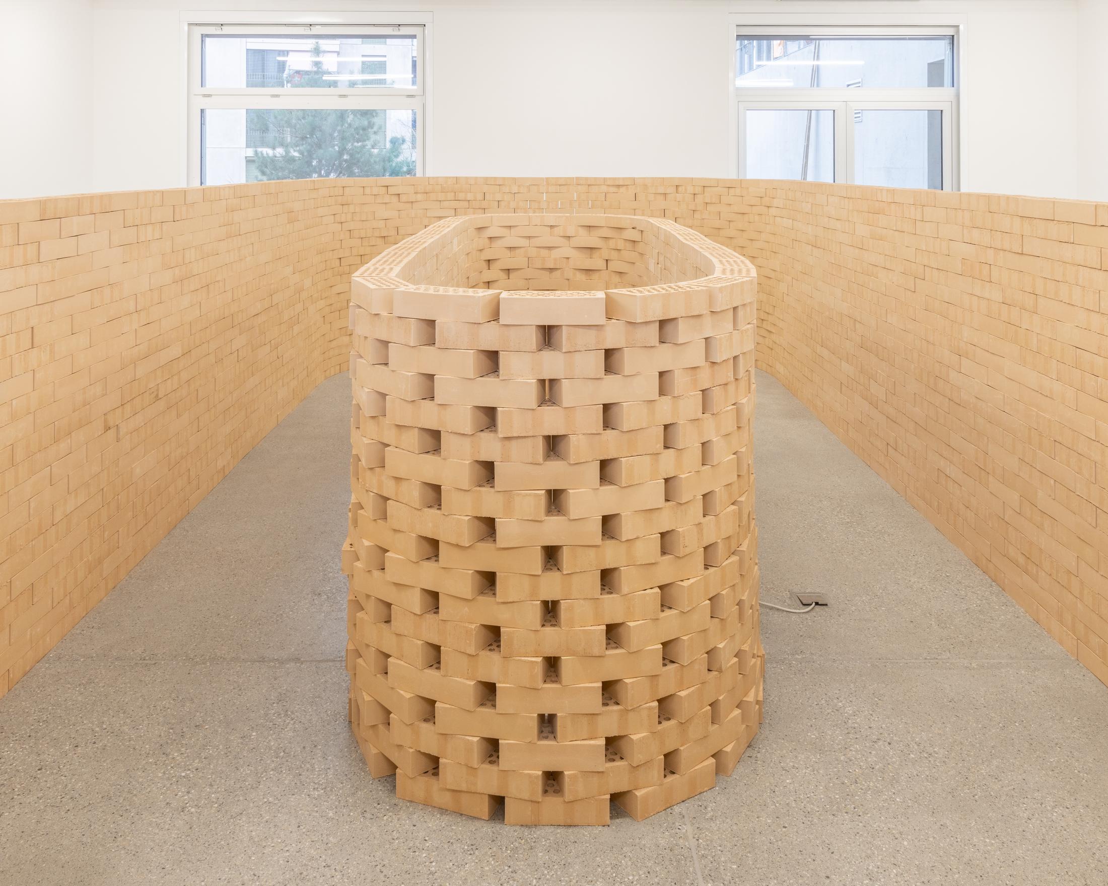 Exhibiton View Solo Show Shirin Yousefi «BAZM; view on BAZM (wall), 2024, detail» at CALM – Centre d’Art La Meute, Lausanne, 2024 / Photo: Théo Dufloo / Courtesy: the artist and CALM – Centre d’Art La Meute