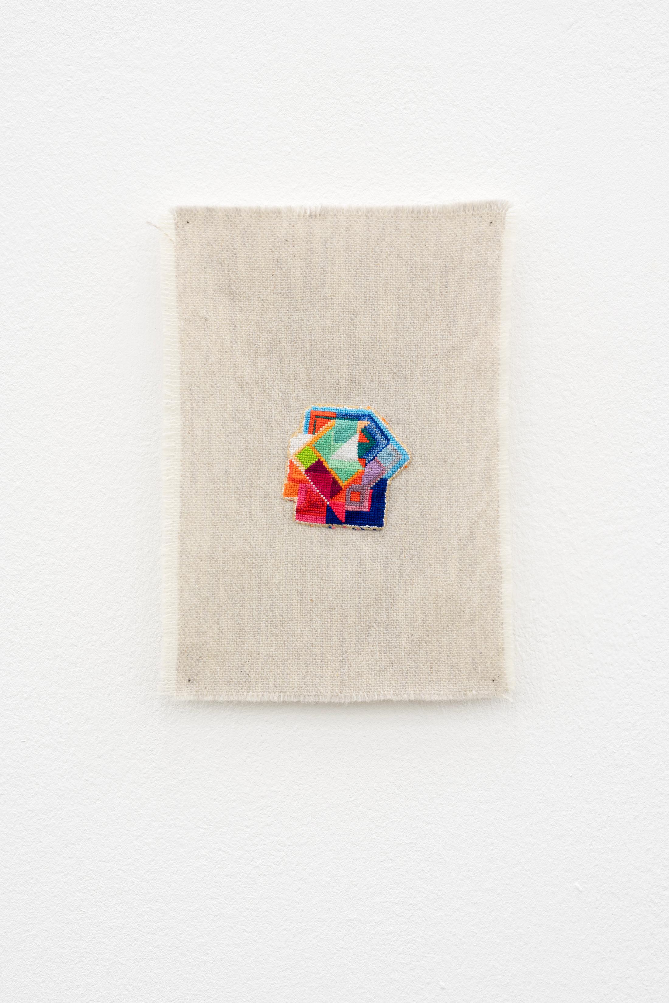 Exhibition View Double Show Majd Abdel Hamid «Resonances ; view on Resonances repetitions, 2024/25, Cotton thread on readymades, linen, cotton, etamine, various sizes» at Kunst Halle Sankt Gallen, St. Gallen, 2025 / Photo: E. Sommer / Courtesy: the artist and 16 Avril, Paris