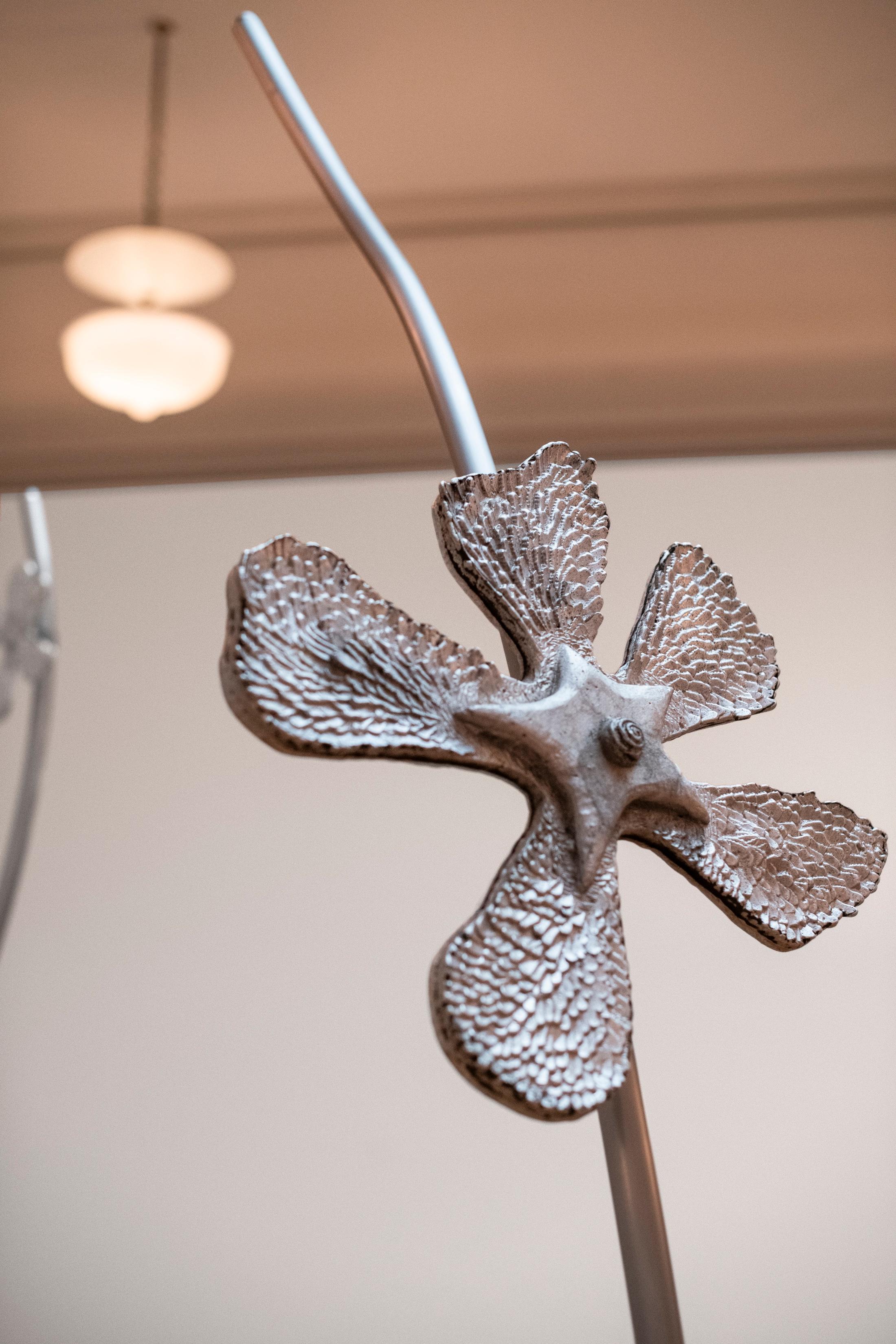 Exhibition Text Solo Show Sophie Conus «Little ways down the road ; view on Bad Weeds (Detail), 2024, steel, aluminum» at Salle Crosnier, Palais de l'Athénée, Geneva, 2024 / Photo: Guillaume Python / Courtesy: the artist and Palais de l'Athénée