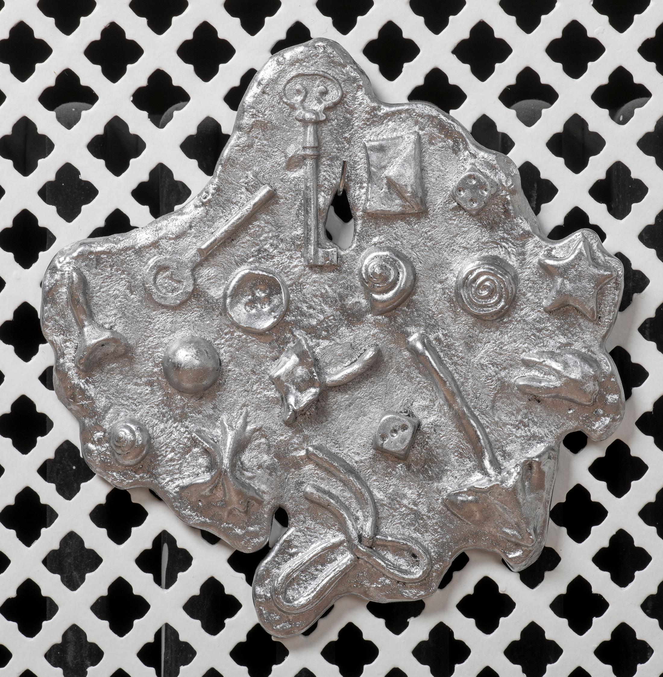 Exhibition View Solo Show Sophie Conus «Little ways down the road ; view on What comes out of a trinket bowl, 2024, aluminium» at Salle Crosnier, Palais de l'Athénée, Geneva, 2024 / Photo: Guillaume Python / Courtesy: the artist and Palais de l'Athénée