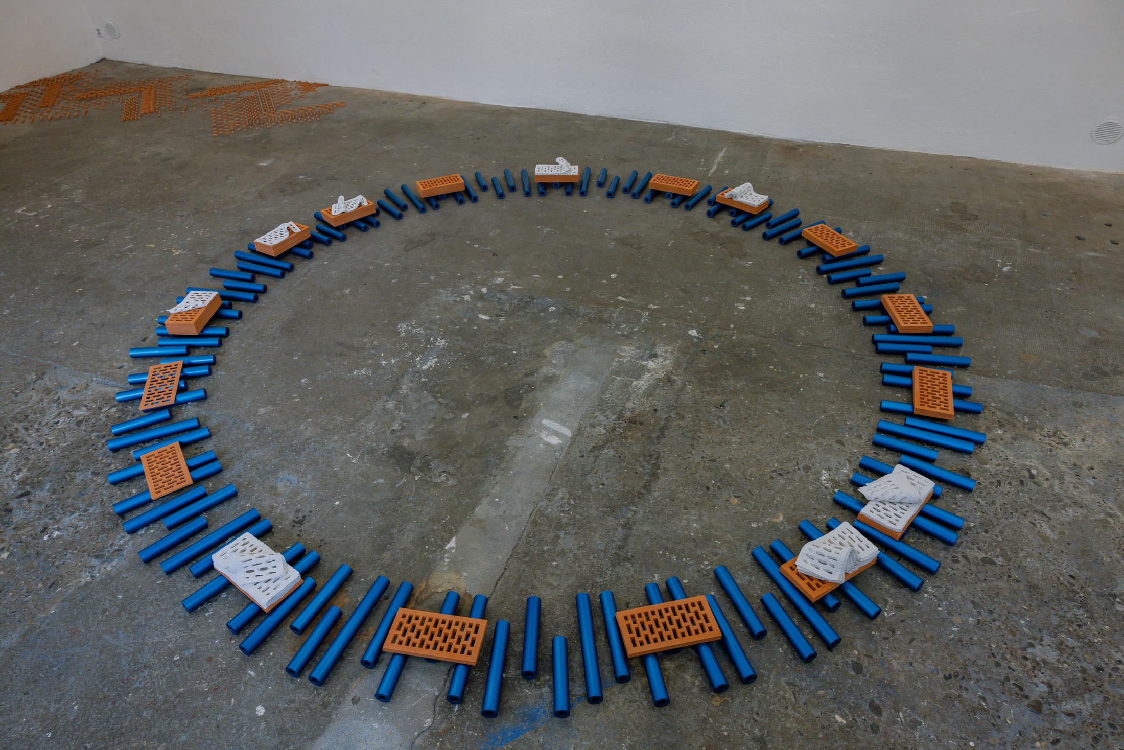 Exhibition View Duo Show Stirnimann-Stojanovic «Connecting through Collective Care and Redistribution; view on What if the walls were more flexible?– Connecting through Collective Care and Redistribution, 2024» at WallStreet Fribourg, Fribourg, 2025 / Photo: Julie Folly / Courtesy: the artists and WallStreet