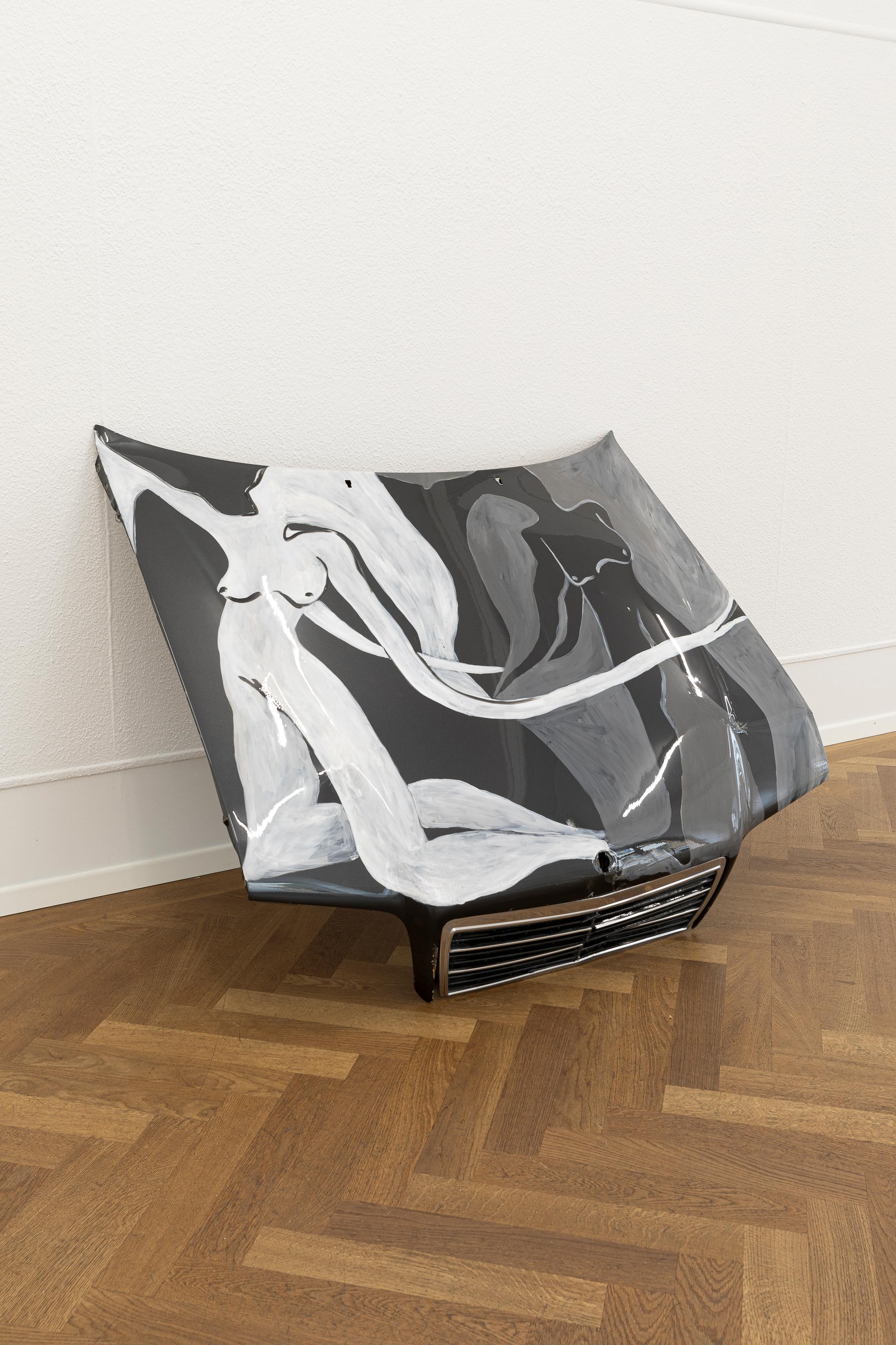 Exhibition View Group Show «THE GLEANERS; view on Selma Selman, Painting on metal, 2019-2020, Acrylic on scrap metal
136 x 143 x 27 cm» at Krone Couronne, Biel, 2023 / Photo: Michal Florence Schorro / Courtesy: the artist and acb Galeria Budapest