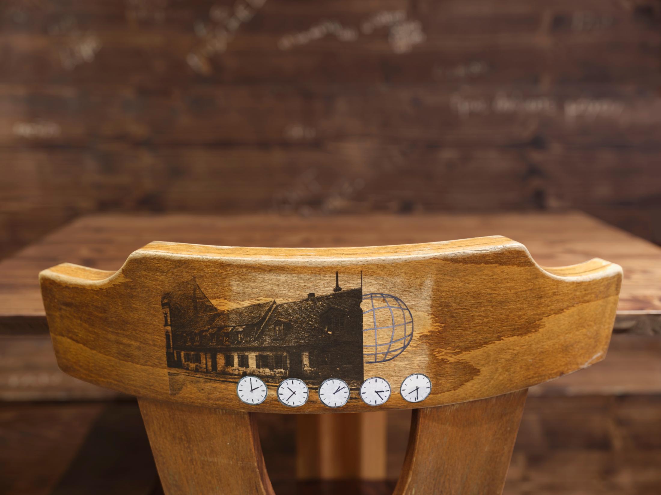 Exhibition View Group Show «The Red Herring; view on Camille Lütjens, Spam Junk Dialog (multiples) (detail), 2024» at Cabaret Voltaire Artists’ Bar, Zurich, 2025 / Photo: Philipp Hänger / Courtesy: the artists and Cabaret Voltaire