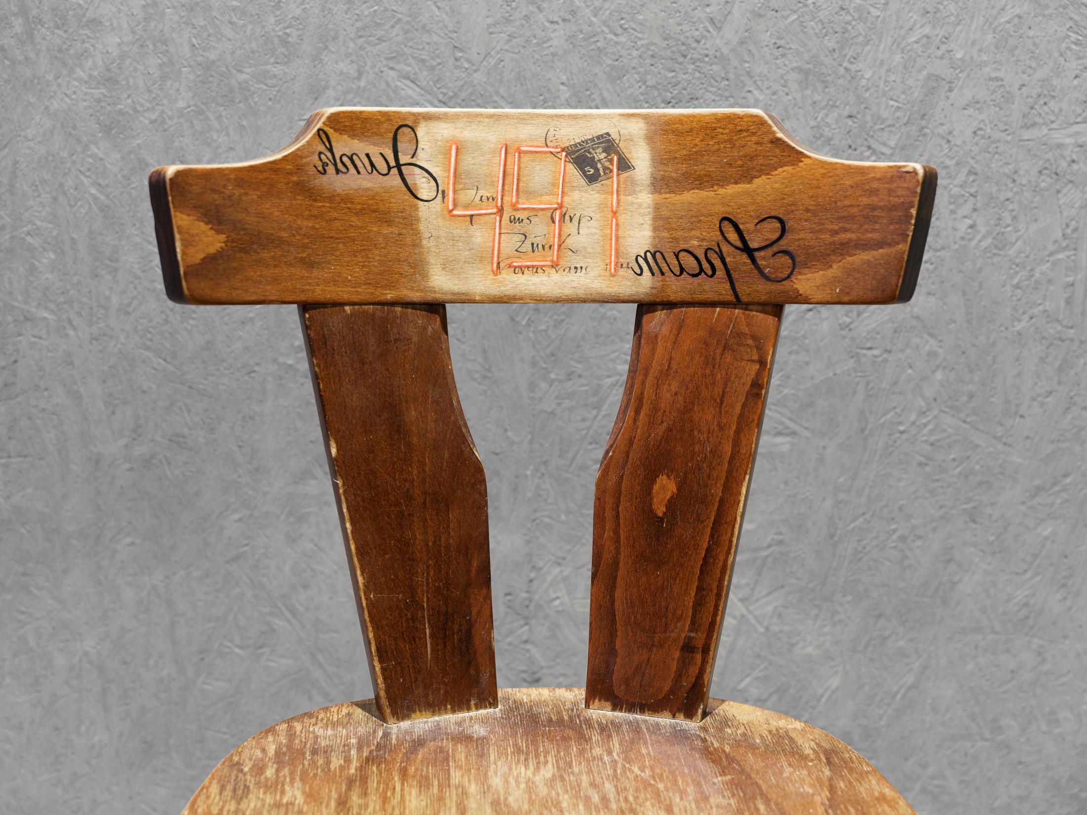 Exhibition View Group Show «The Red Herring; view on Camille Lütjens, Spam Junk Dialog (multiples) (detail), 2024» at Cabaret Voltaire Artists’ Bar, Zurich, 2025 / Photo: Philipp Hänger / Courtesy: the artists and Cabaret Voltaire