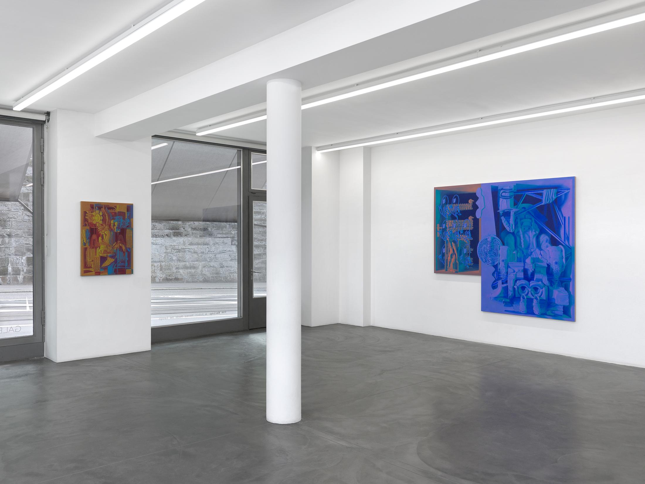 Exhibition View Tom Waring Solo Show «A Robot Never Made Me Laugh» at Galerie Maria Bernheim, Zurich, 2023 / Photo: Annik Wetter / Courtesy: the artist and Galerie Maria Bernheim