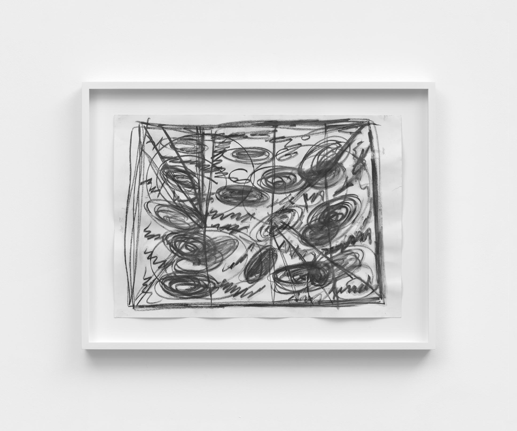 Exhibition View Solo Show Vanessa Disler «Here On Earth ; view on Sleep Script -VI, 2024, Graphite on paper, 42 × 59.4 cm, 54.5 × 72 × 4.7 cm (framed)» at Damien & The Love Guru, Zurich, 2025 / Photo: Felix Jungo / Courtesy: the artist and Damien & The Love Guru