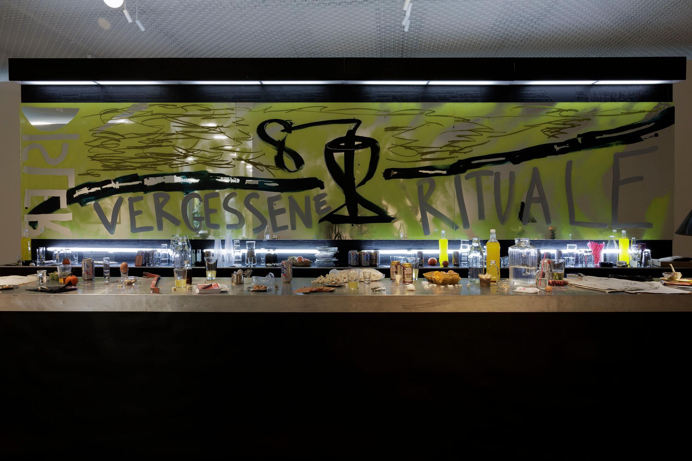 Exhibition View Solo Show Vanessa Disler «Euphoric Recall; view on Vanessa Disler, Euphoric Recall, 2024, Various material, ca. 273 x 600 x 325 cm» at Kunstforum Baloise Park, Basel, 2024 / Photo: Gina Folly / Courtesy: the artist and Damien and the Love Guru