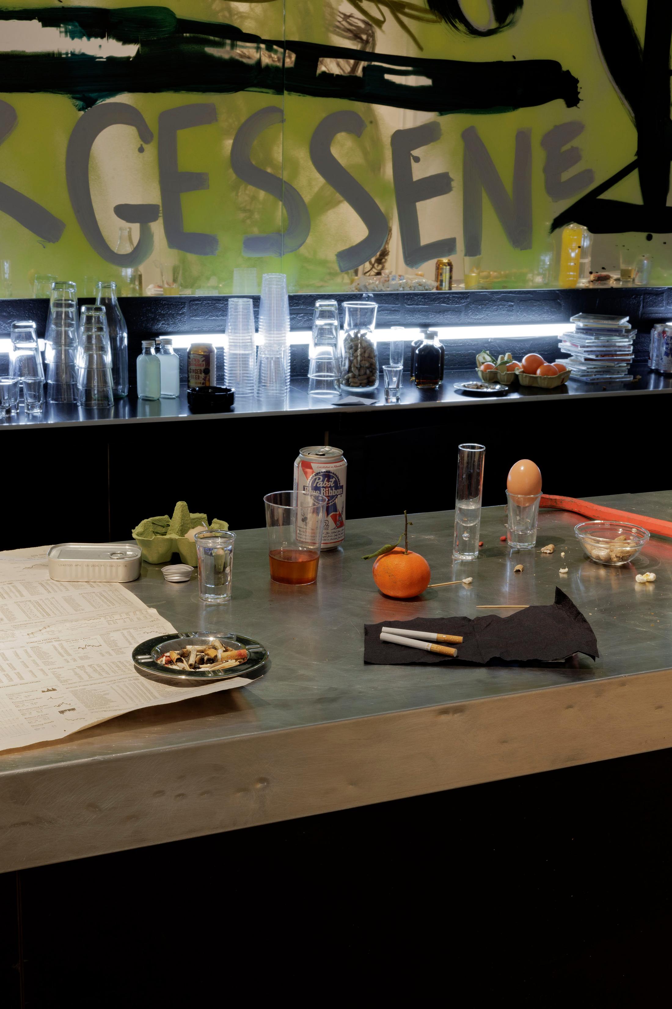 Exhibition View Solo Show Vanessa Disler «Euphoric Recall; view on Vanessa Disler, Euphoric Recall (Detail), 2024, Various material, ca. 273 x 600 x 325 cm» at Kunstforum Baloise Park, Basel, 2024 / Photo: Gina Folly / Courtesy: the artist and Damien and the Love Guru