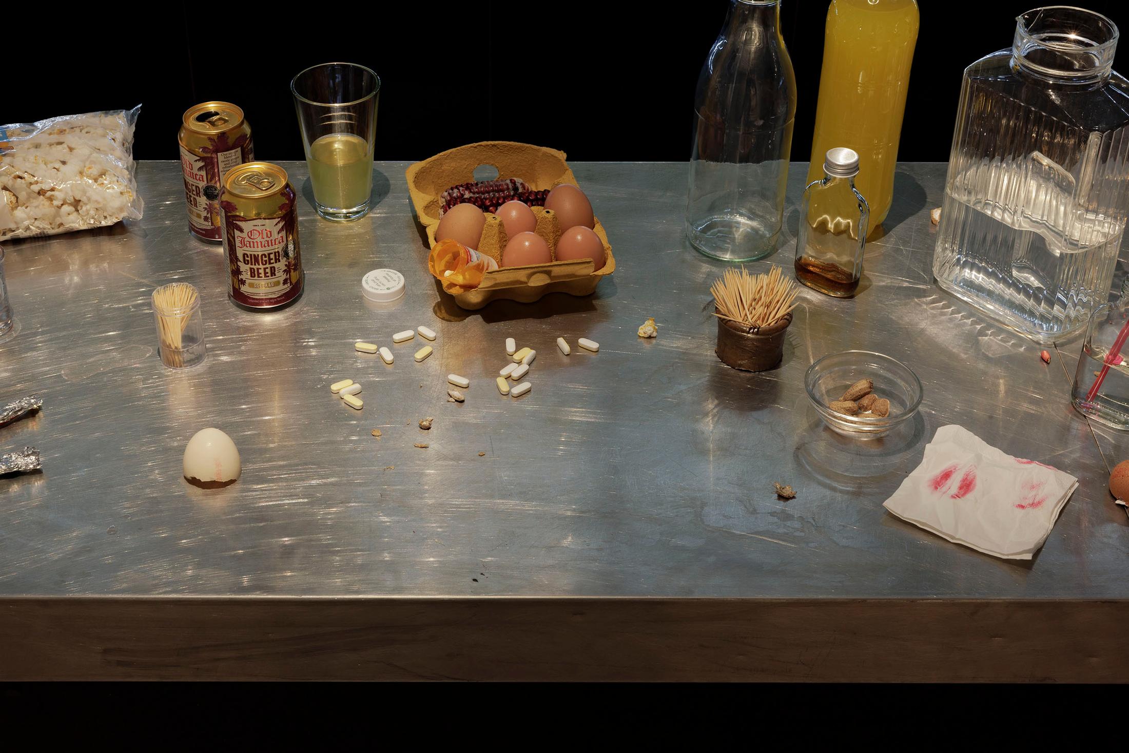 Exhibition View Solo Show Vanessa Disler «Euphoric Recall; view on Vanessa Disler, Euphoric Recall (Detail), 2024, Various material, ca. 273 x 600 x 325 cm» at Kunstforum Baloise Park, Basel, 2024 / Photo: Gina Folly / Courtesy: the artist and Damien and the Love Guru