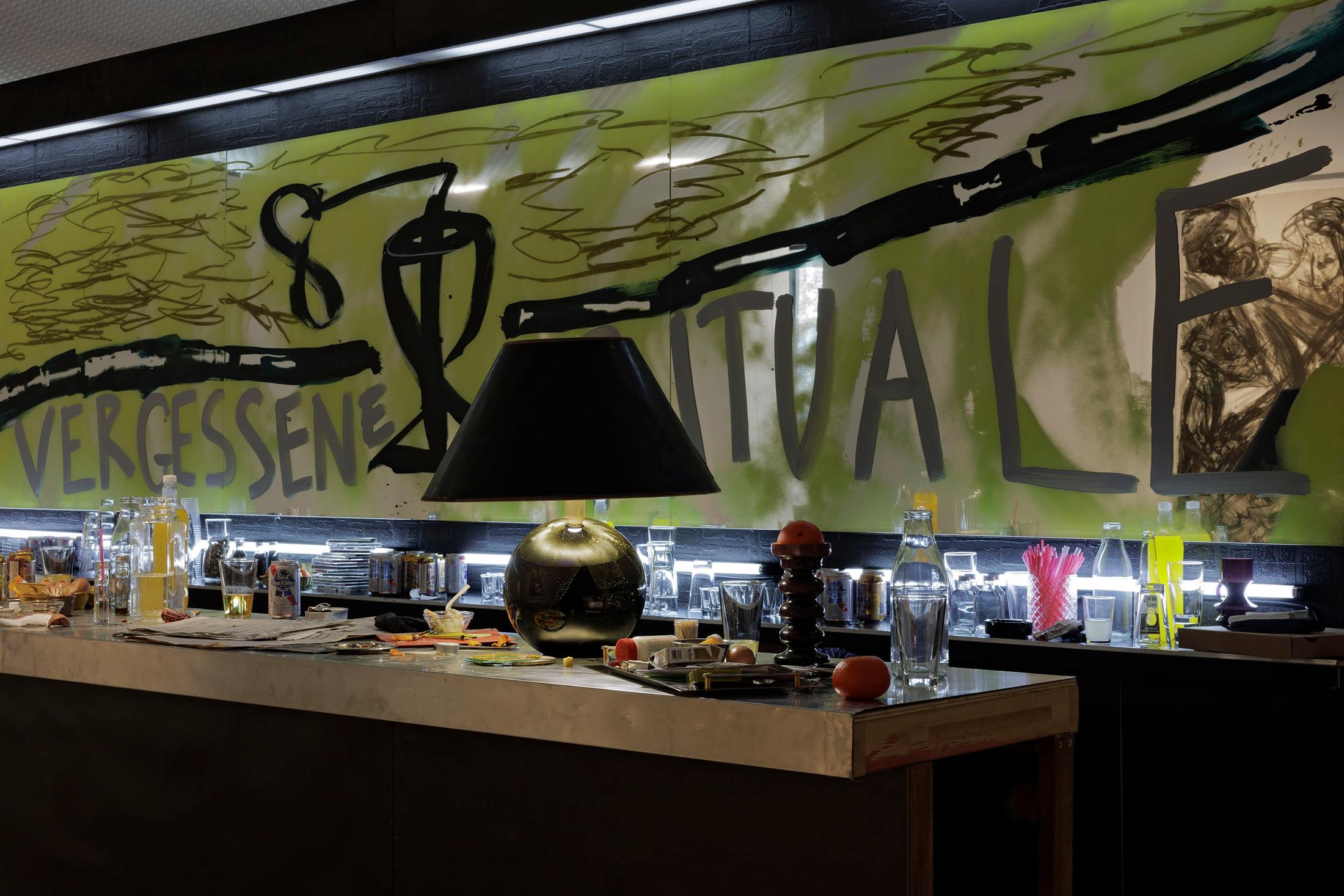 Exhibition View Solo Show Vanessa Disler «Euphoric Recall; view on Vanessa Disler, Euphoric Recall (Detail), 2024, Various material, ca. 273 x 600 x 325 cm» at Kunstforum Baloise Park, Basel, 2024 / Photo: Gina Folly / Courtesy: the artist and Damien and the Love Guru