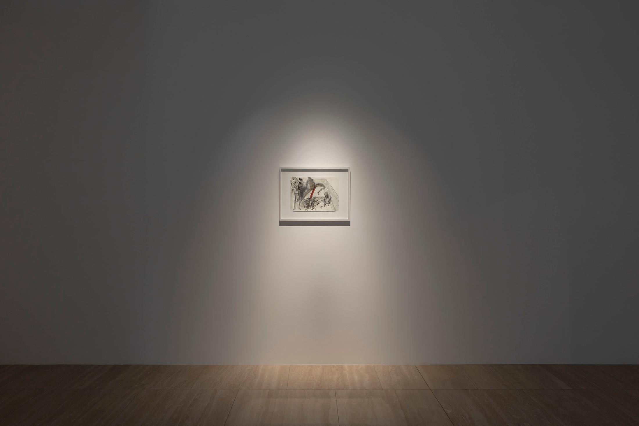 Exhibition View Solo Show Vanessa Disler «Euphoric Recall; view on Martin Disler, Untitled, 1988, Monotype, pencil and coloured pencil on paper, 29.5 × 41.9 cm» at Kunstforum Baloise Park, Basel, 2024 / Photo: Gina Folly / Courtesy: the artist and the Baloise Corporate Collection