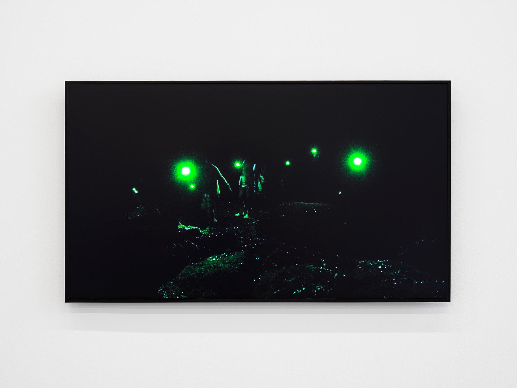 Exhibition View Solo Show Vijay Masharani «Big Casino ; view on Urchin Foragers (Luka Doncic), 2024, HD video on monitor (colour, sound, loop), 16:11 min» at Kunsthalle Zürich, Zurich, 2025 / Photo: Cedric Mussano / Courtesy: the artist and Clima, Milan