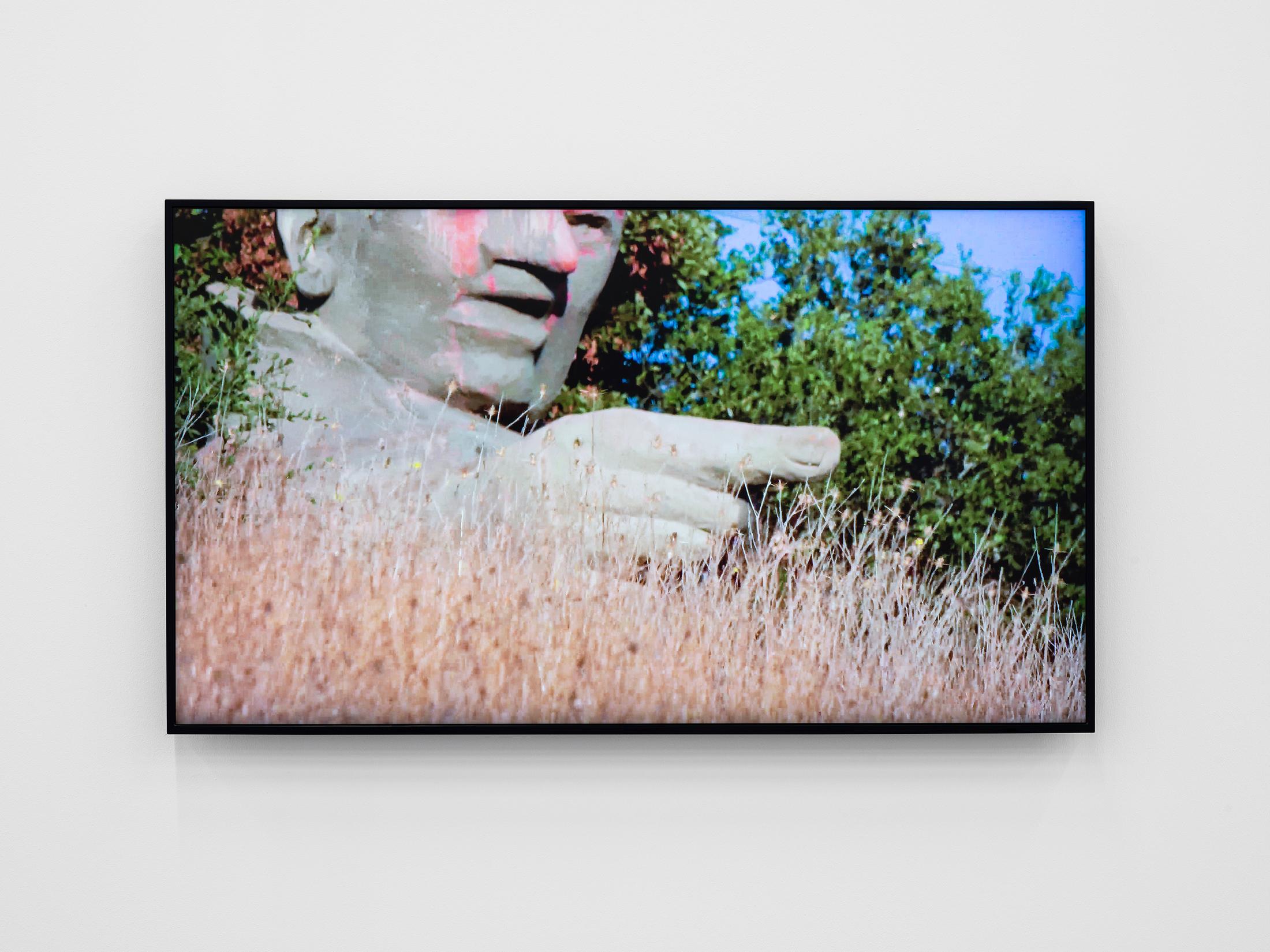 Exhibition View Solo Show Vijay Masharani «Big Casino ; view on Pointer, 2024, HD video on monitor (colour, sound, loop), 4:10 min» at Kunsthalle Zürich, Zurich, 2025 / Photo: Cedric Mussano / Courtesy: the artist and Clima, Milan