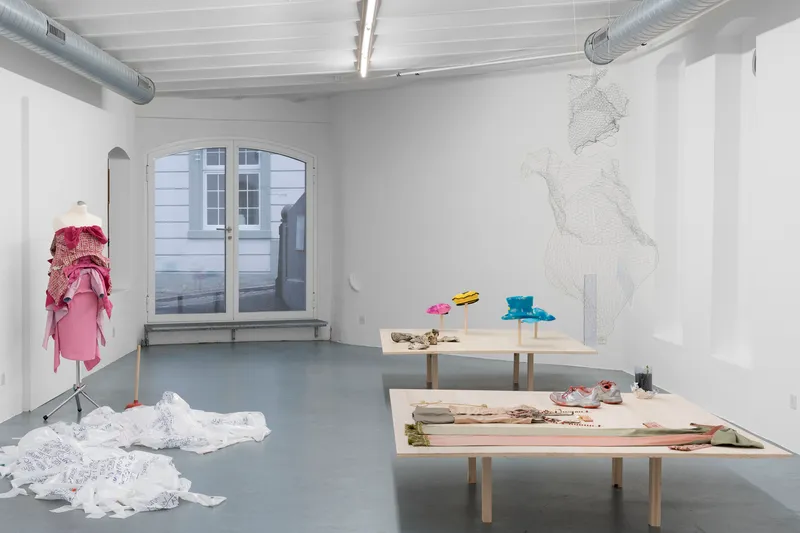 Exhibition View Group Show «What Performance Artists Wear» at marytwo, Lucerne, 2024 / Photo: Elvira Bättig, Jack Pryce / Courtesy: The artists and marytwo