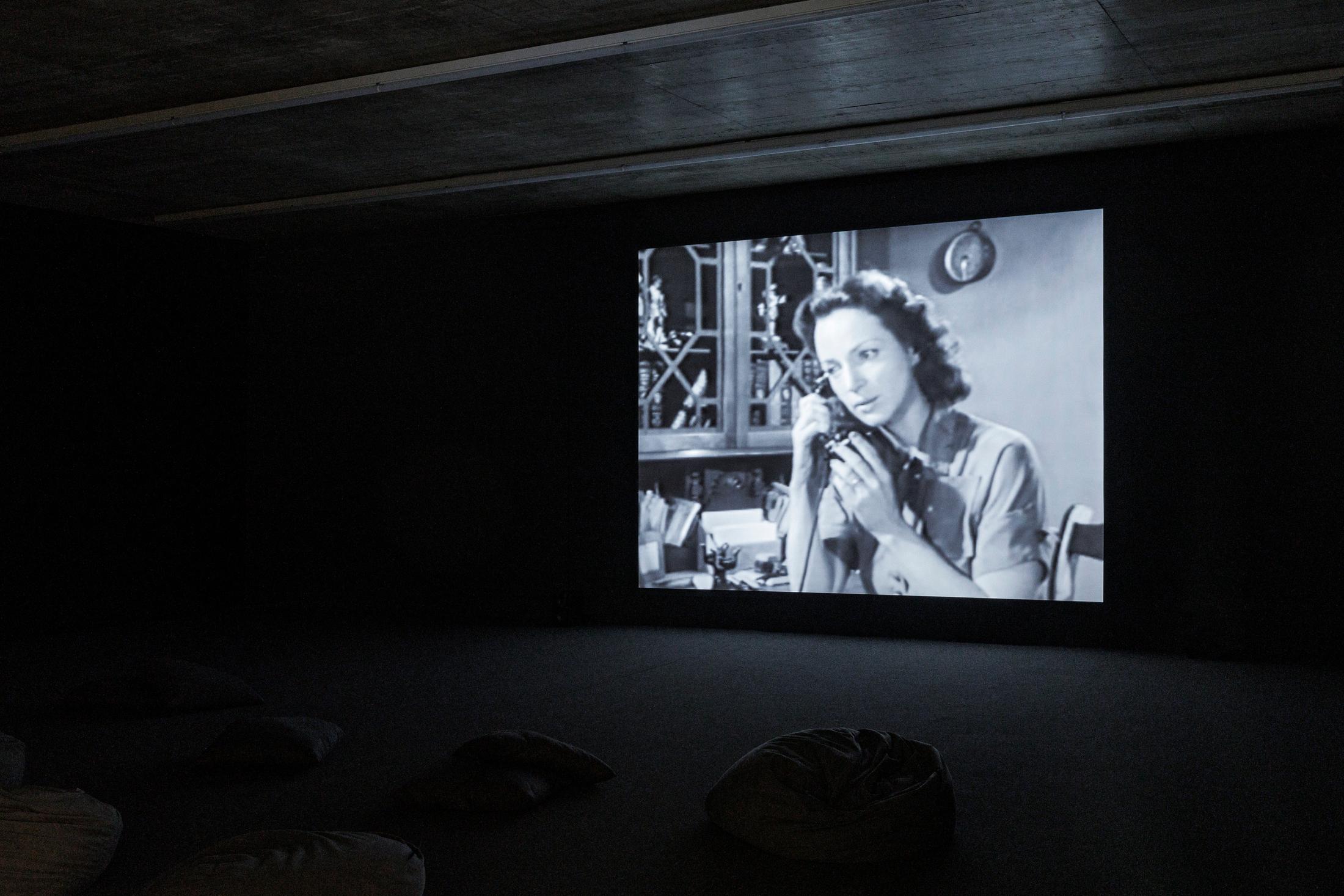 Exhibition View Group Show «In Between Between No More and Not Yet; view on Christian Marclay, Telephones, 1995, Video, 7’30”» at Kunsthaus Baselland, 2024 / Photo: Gina Folly / Courtesy: the artist and Kunsthaus Baselland