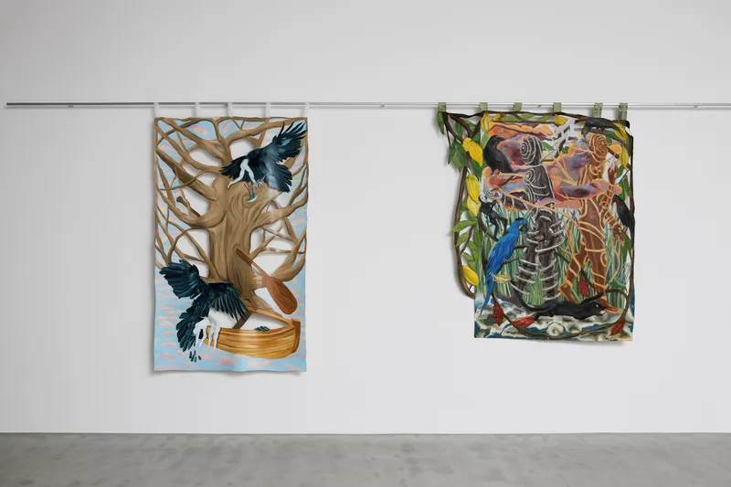 Exhibition View Group Show «In Between Between No More and Not Yet; view on Ursula Palla, EMPTY GARDEN 3, 2022, Bronze, Movebox, Variable Dimensions» at Kunsthaus Baselland, 2024 / Photo: Gina Folly / Courtesy: the artist and Kunsthaus Baselland