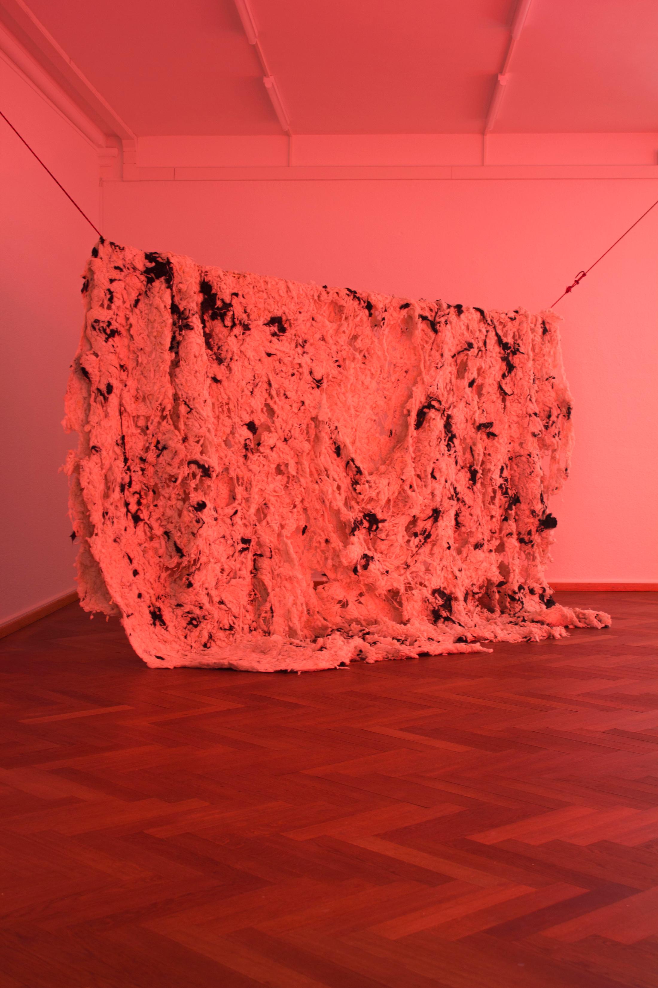 Exhibition View Group Show «BIENNEOPHONE; view on Mirja Curtius, I want to felt you, 2021» at Krone Couronne, Biel/Bienne, 2021 / Courtesy: the artist and Krone Couronne