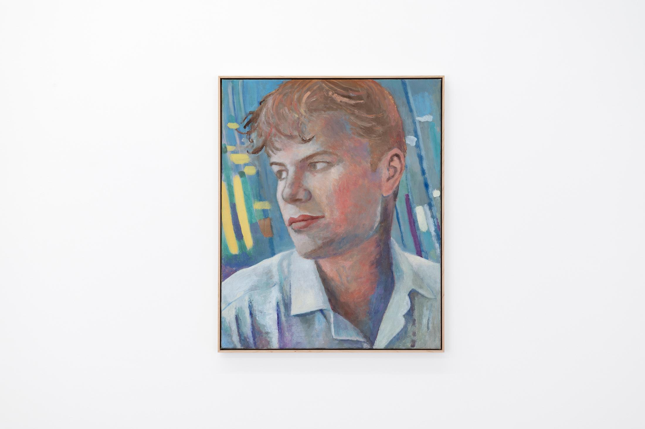 Exhibition View Birgit Megerle and Robert Müller Joint Exhibition «Enfanterie; view on Birgit Megerle, Milk, 2019, Oil on Canvas» at Kirchgasse, Steckborn, 2020 / Courtesy: the artists and Kirchgasse