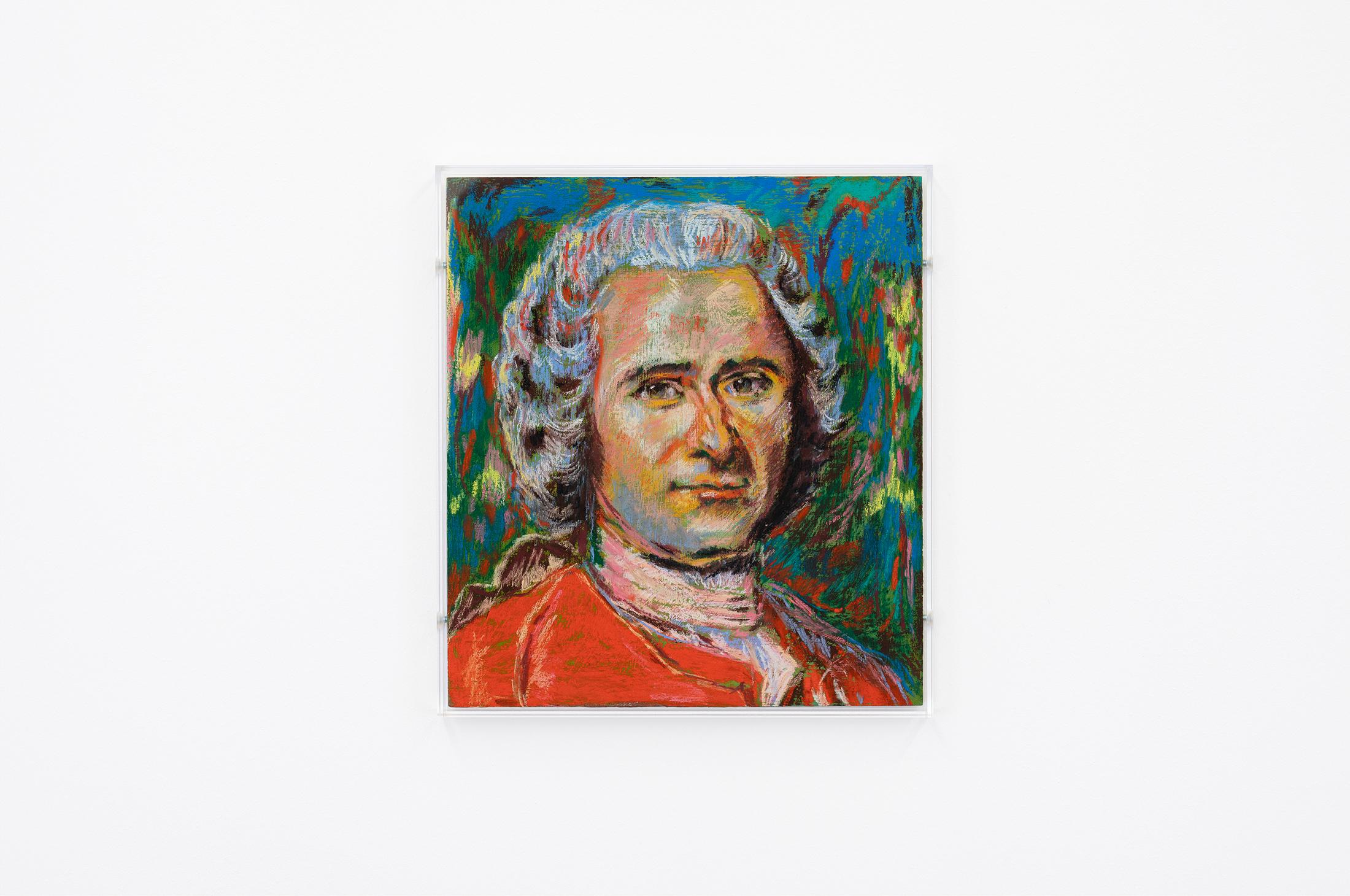 Exhibition View Birgit Megerle and Robert Müller Joint Exhibition «Enfanterie; view on Robert Müller, Untitled, (Rousseau), 2020,Pastel and watercolor on wood» at Kirchgasse, Steckborn, 2020 / Courtesy: the artists and Kirchgasse